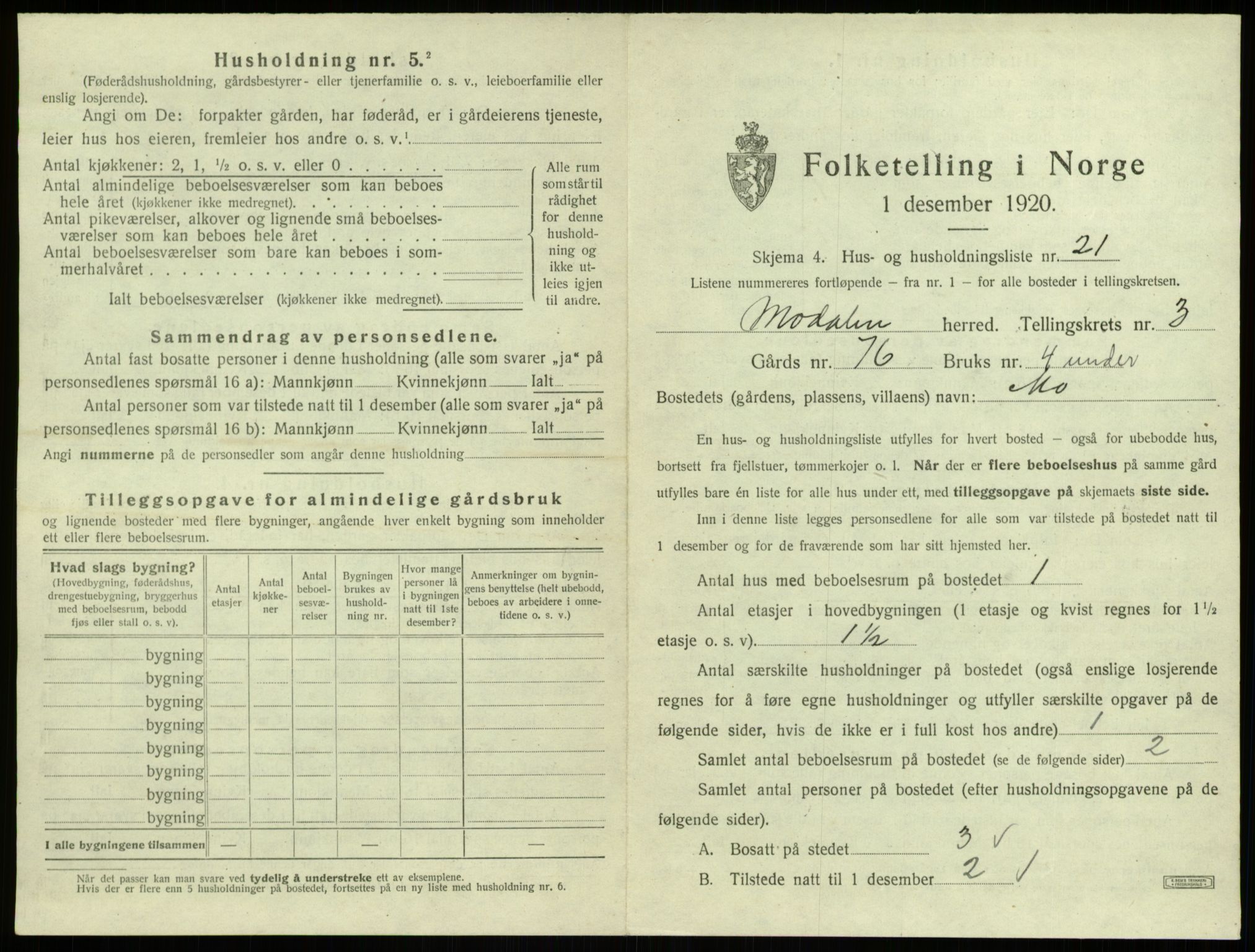 SAB, 1920 census for Modalen, 1920, p. 117