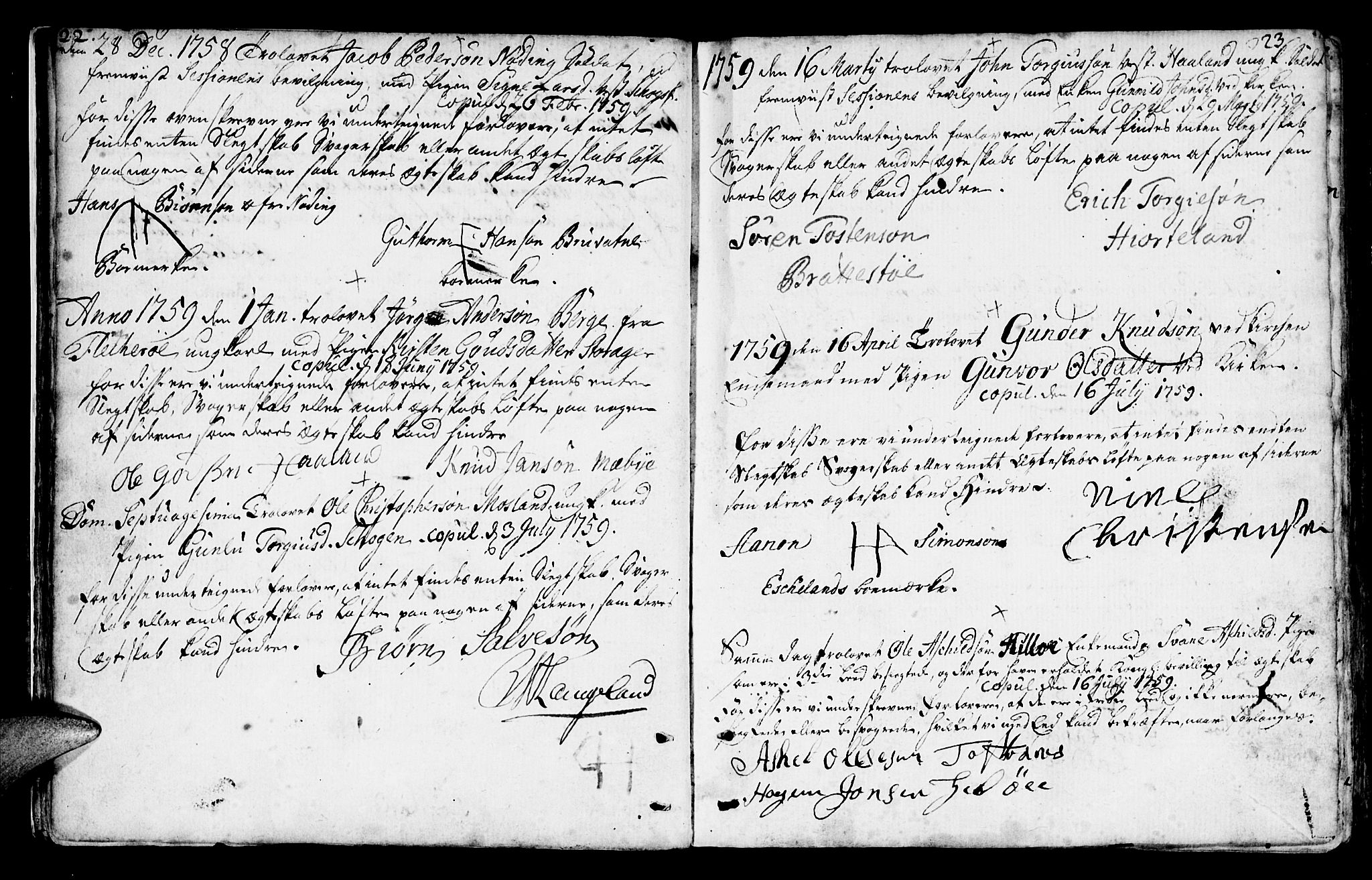 Mandal sokneprestkontor, AV/SAK-1111-0030/F/Fa/Faa/L0006: Parish register (official) no. A 6, 1755-1783, p. 22-23