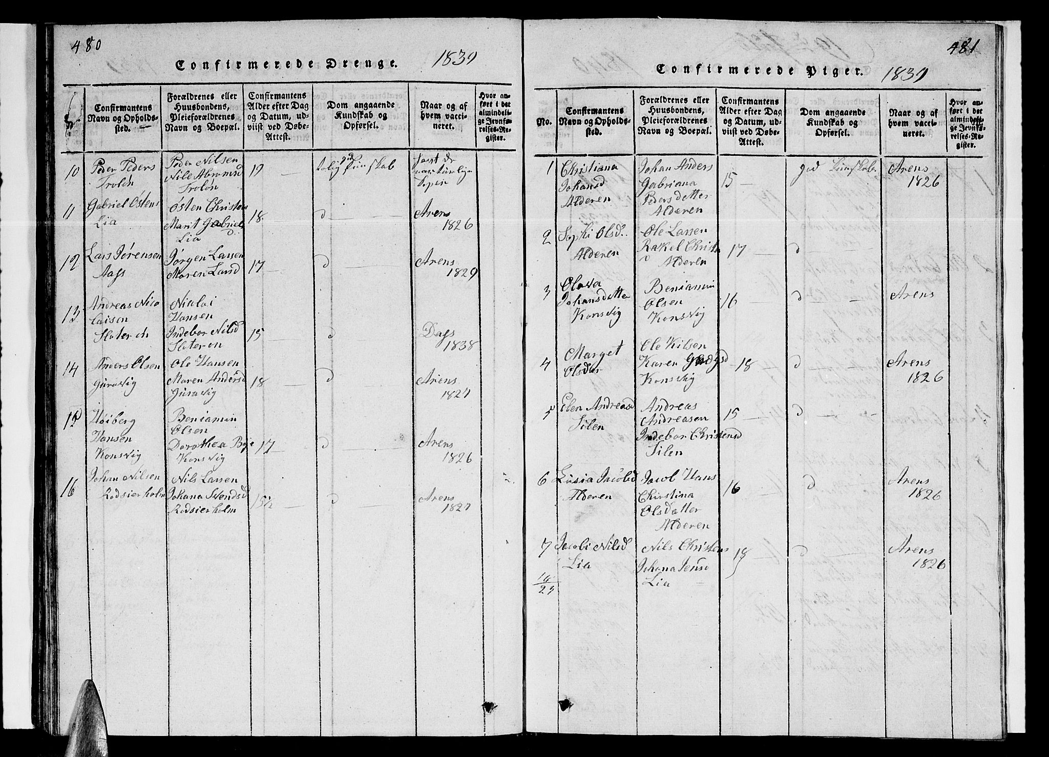 Ministerialprotokoller, klokkerbøker og fødselsregistre - Nordland, SAT/A-1459/839/L0571: Parish register (copy) no. 839C01, 1820-1840, p. 480-481