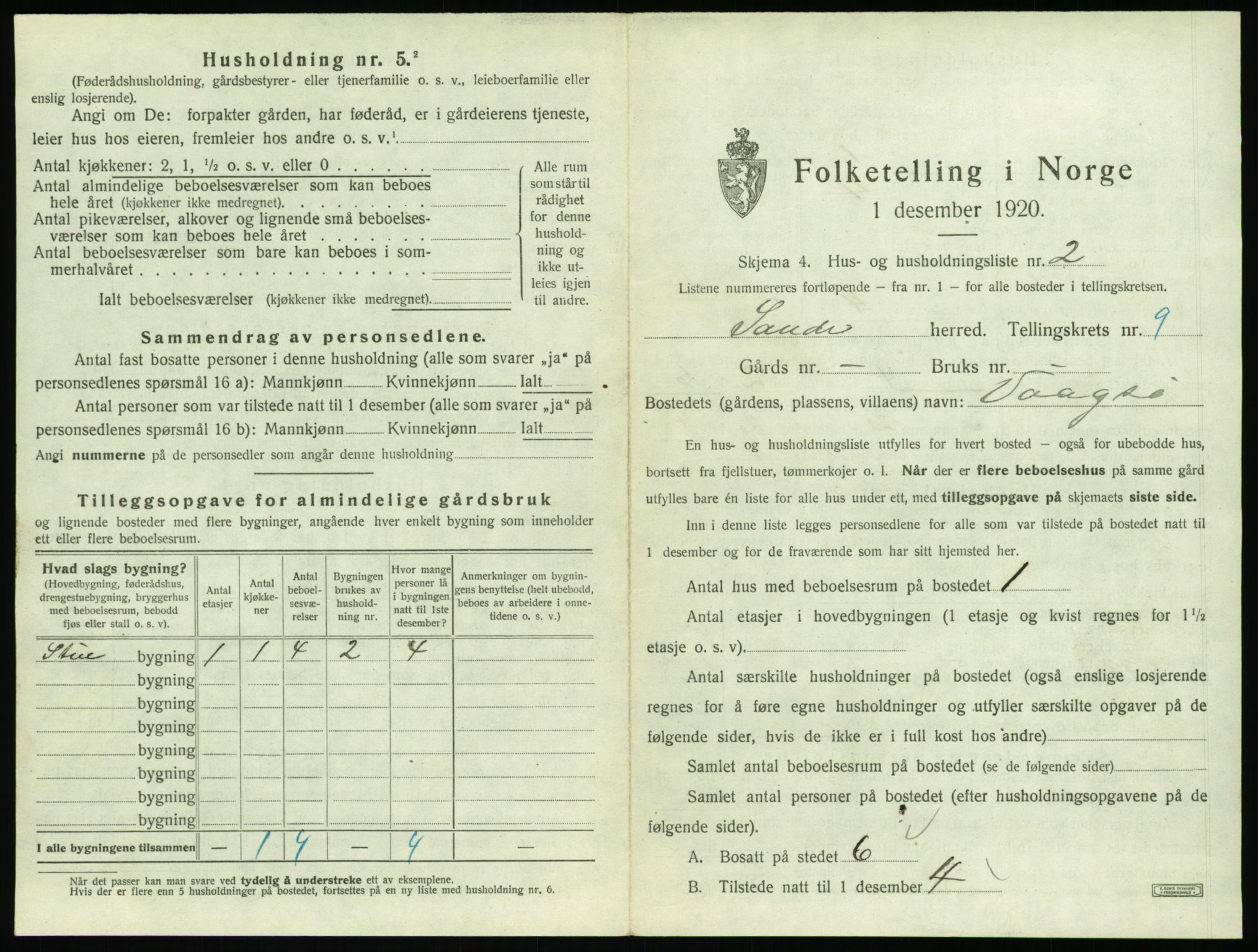 SAT, 1920 census for Sande (MR), 1920, p. 720