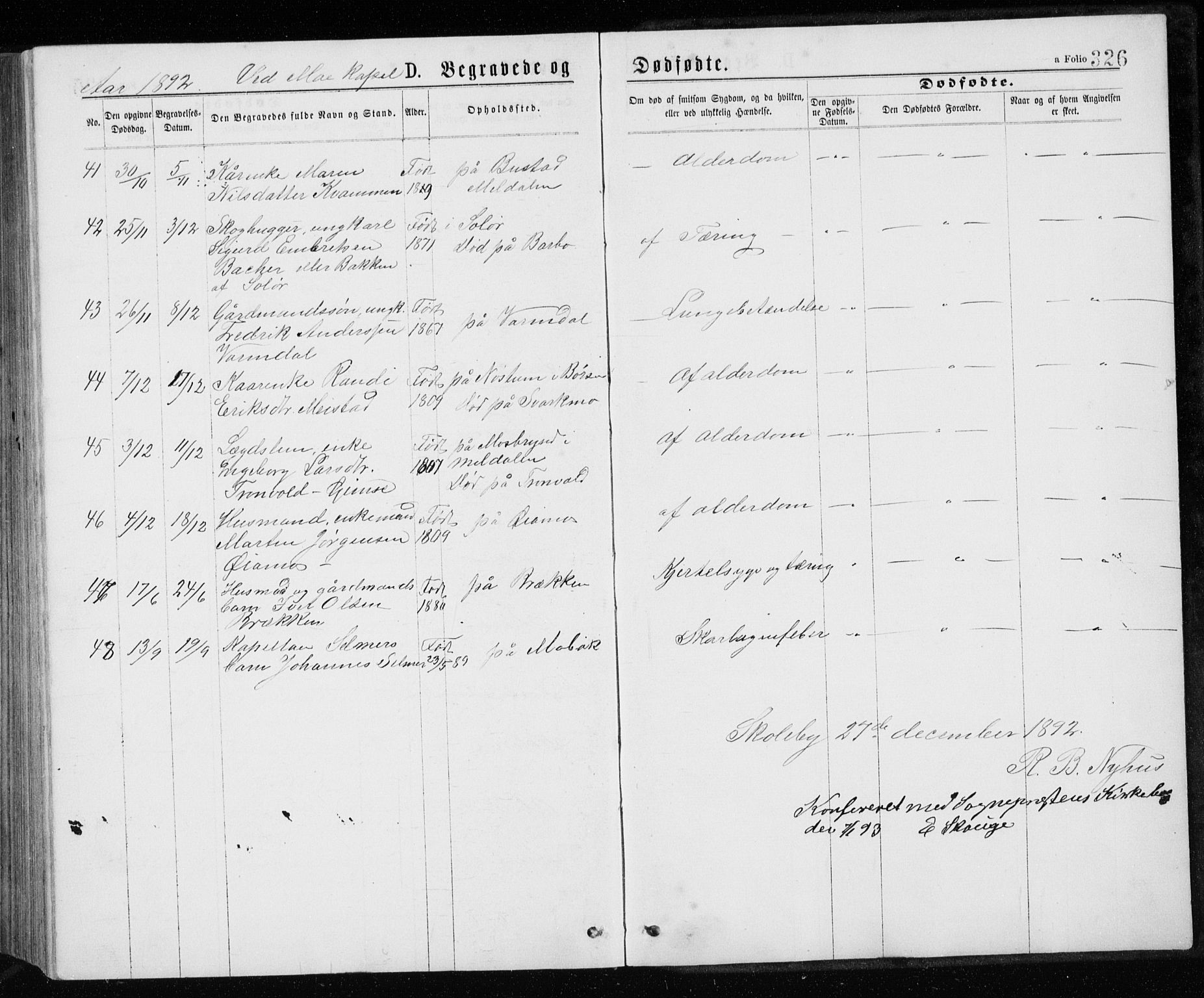Ministerialprotokoller, klokkerbøker og fødselsregistre - Sør-Trøndelag, SAT/A-1456/671/L0843: Parish register (copy) no. 671C02, 1873-1892, p. 326
