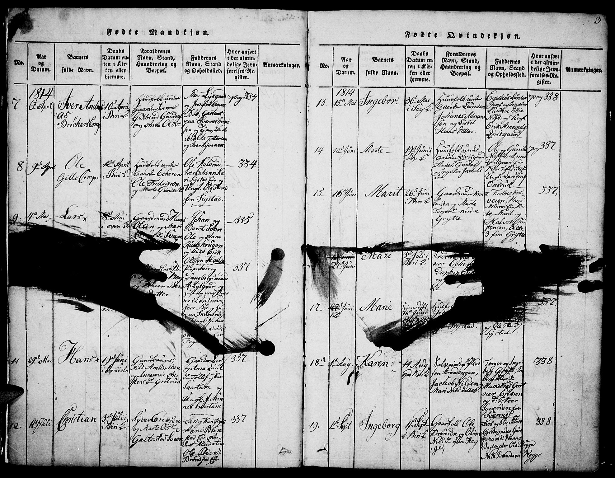 Biri prestekontor, SAH/PREST-096/H/Ha/Hab/L0001: Parish register (copy) no. 1, 1814-1828, p. 3