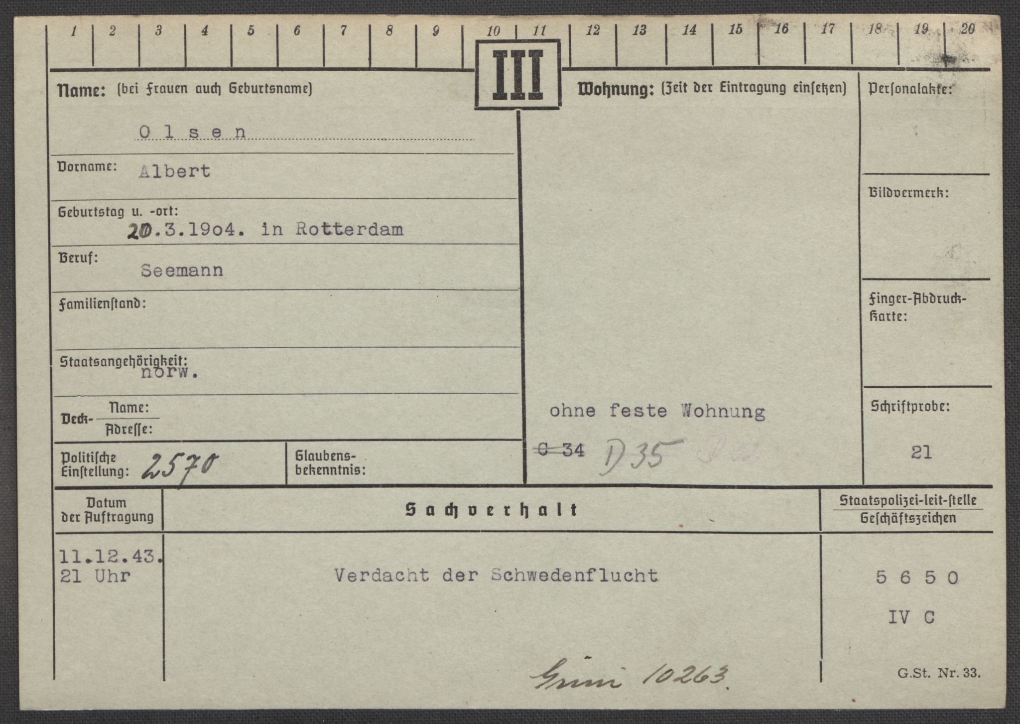 Befehlshaber der Sicherheitspolizei und des SD, RA/RAFA-5969/E/Ea/Eaa/L0008: Register over norske fanger i Møllergata 19: Oelze-Ru, 1940-1945, p. 42