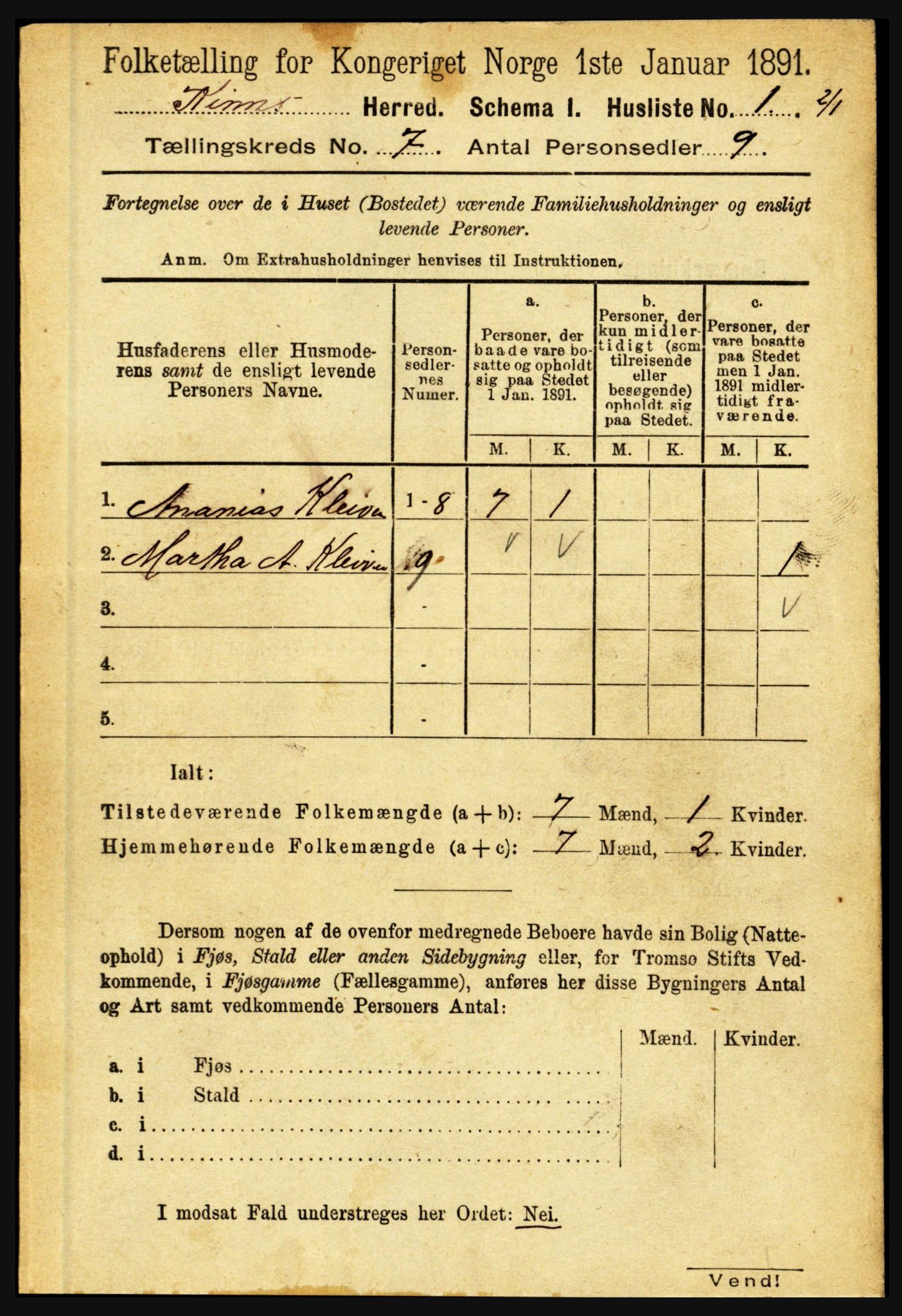 RA, 1891 census for 1437 Kinn, 1891, p. 2615