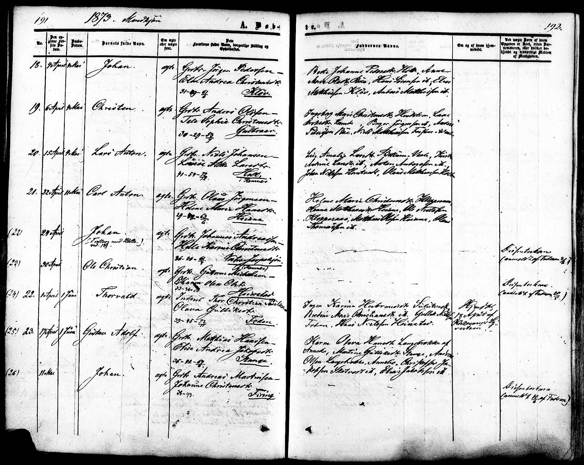 Ramnes kirkebøker, SAKO/A-314/F/Fa/L0006: Parish register (official) no. I 6, 1862-1877, p. 191-192