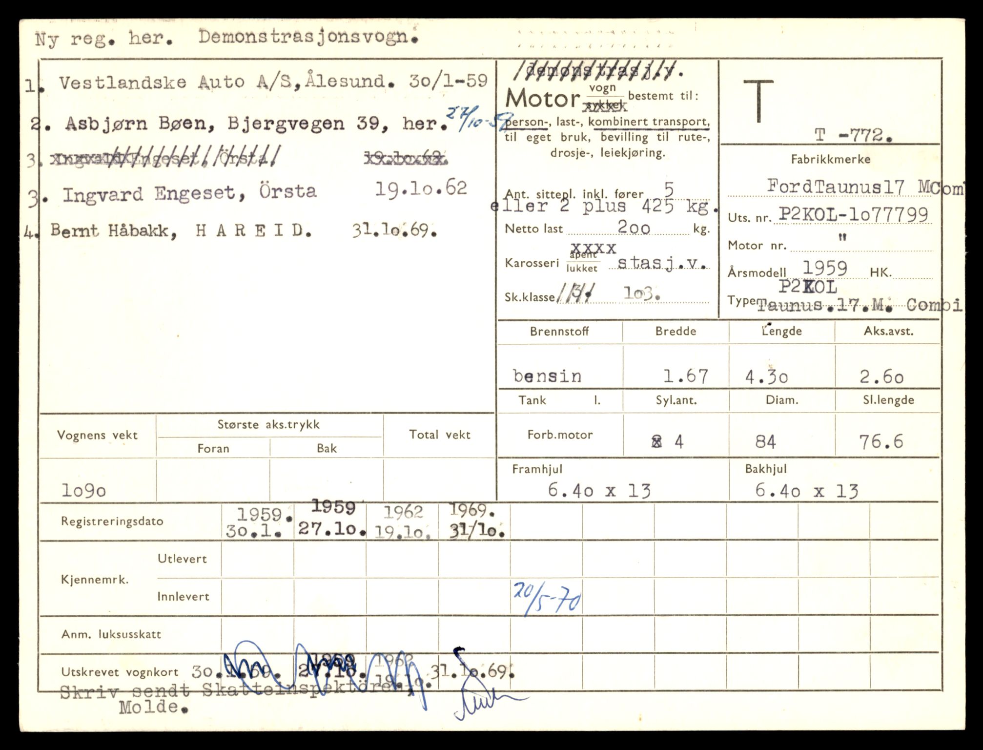 Møre og Romsdal vegkontor - Ålesund trafikkstasjon, AV/SAT-A-4099/F/Fe/L0008: Registreringskort for kjøretøy T 747 - T 894, 1927-1998, p. 825