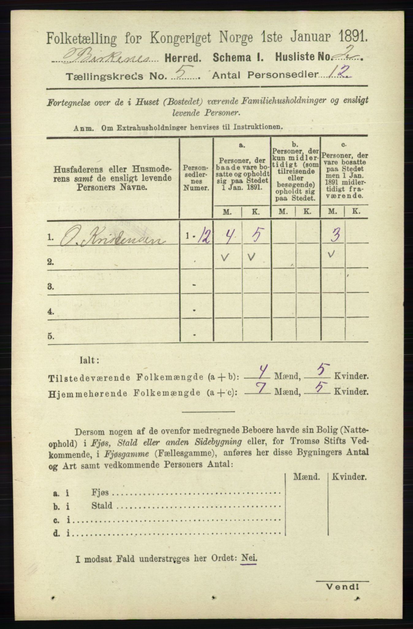 RA, 1891 Census for 0928 Birkenes, 1891, p. 1498