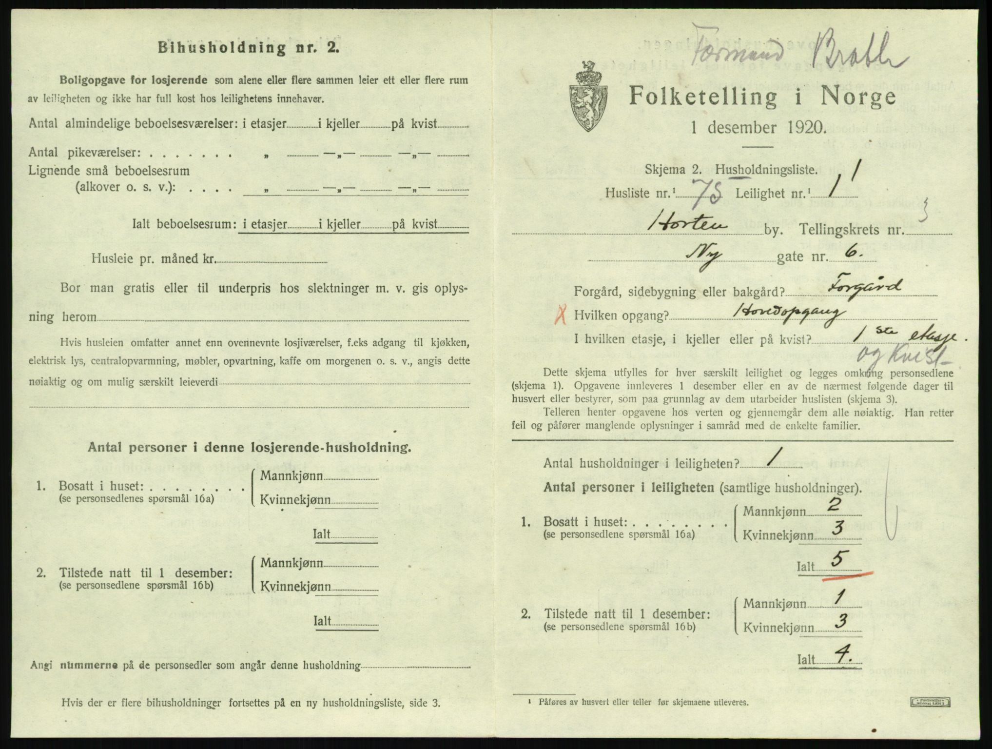 SAKO, 1920 census for Horten, 1920, p. 4389