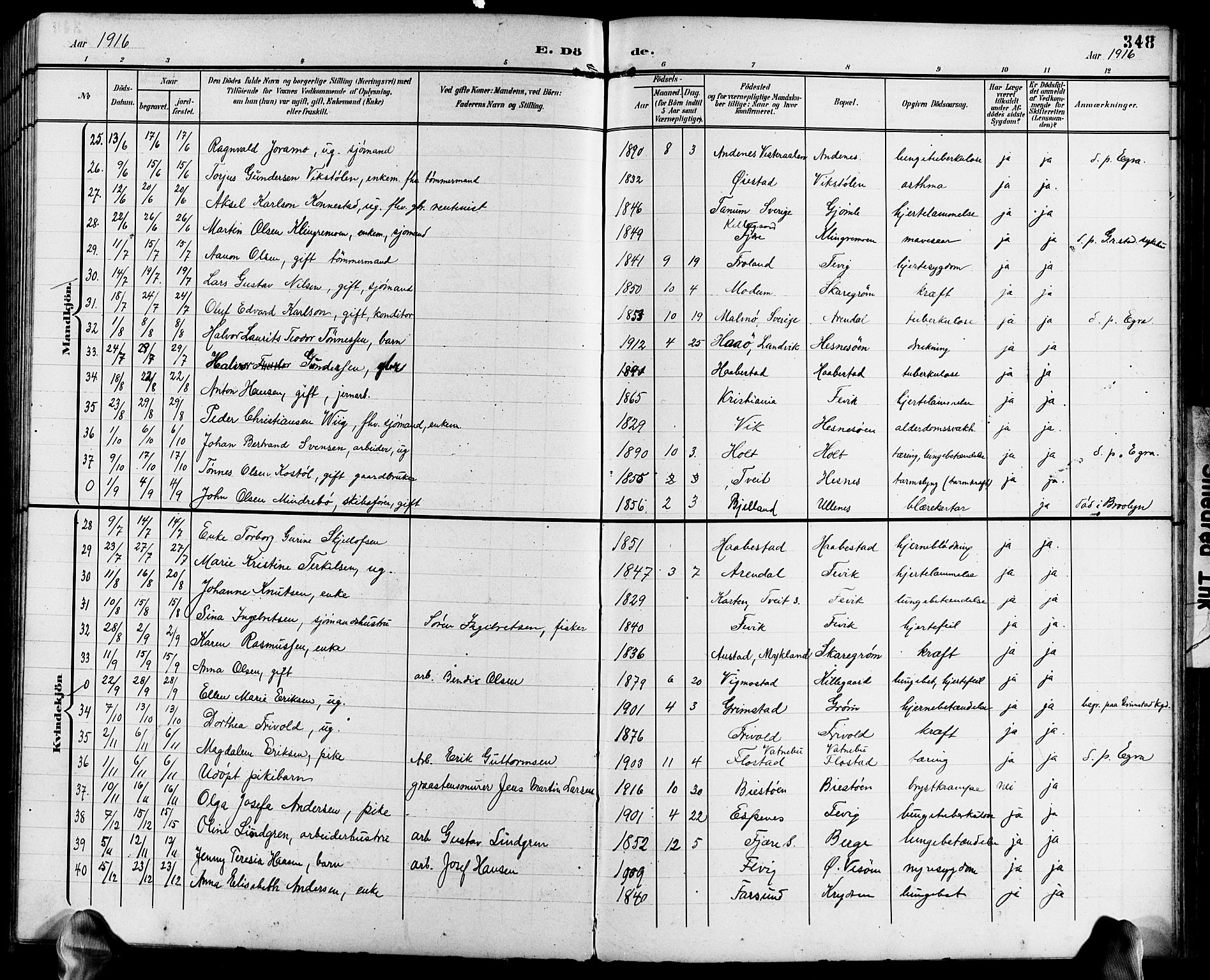 Fjære sokneprestkontor, AV/SAK-1111-0011/F/Fb/L0012: Parish register (copy) no. B 12, 1902-1925, p. 348