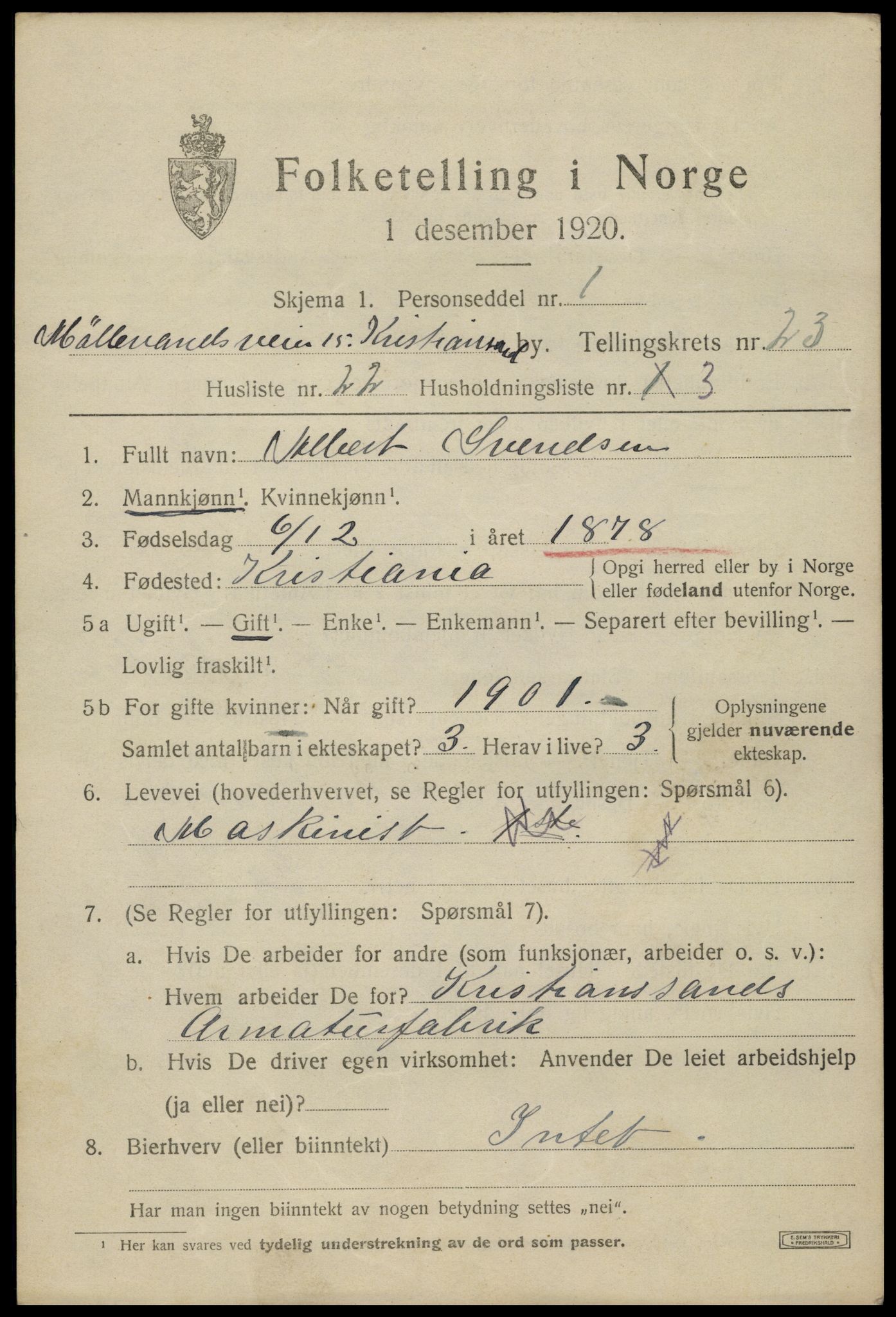 SAK, 1920 census for Kristiansand, 1920, p. 40569