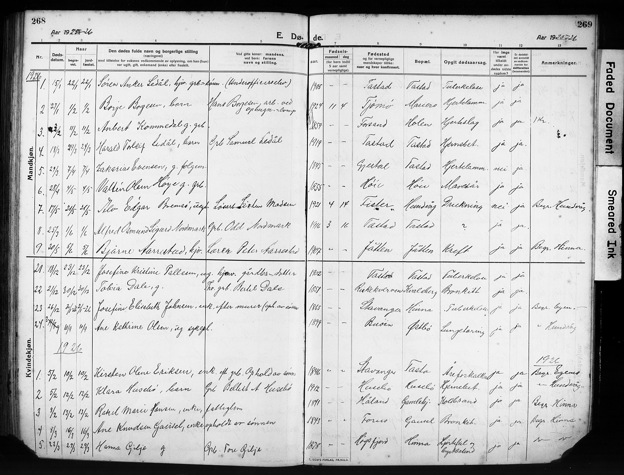 Hetland sokneprestkontor, SAST/A-101826/30/30BB/L0009: Parish register (copy) no. B 9, 1910-1931, p. 268-269