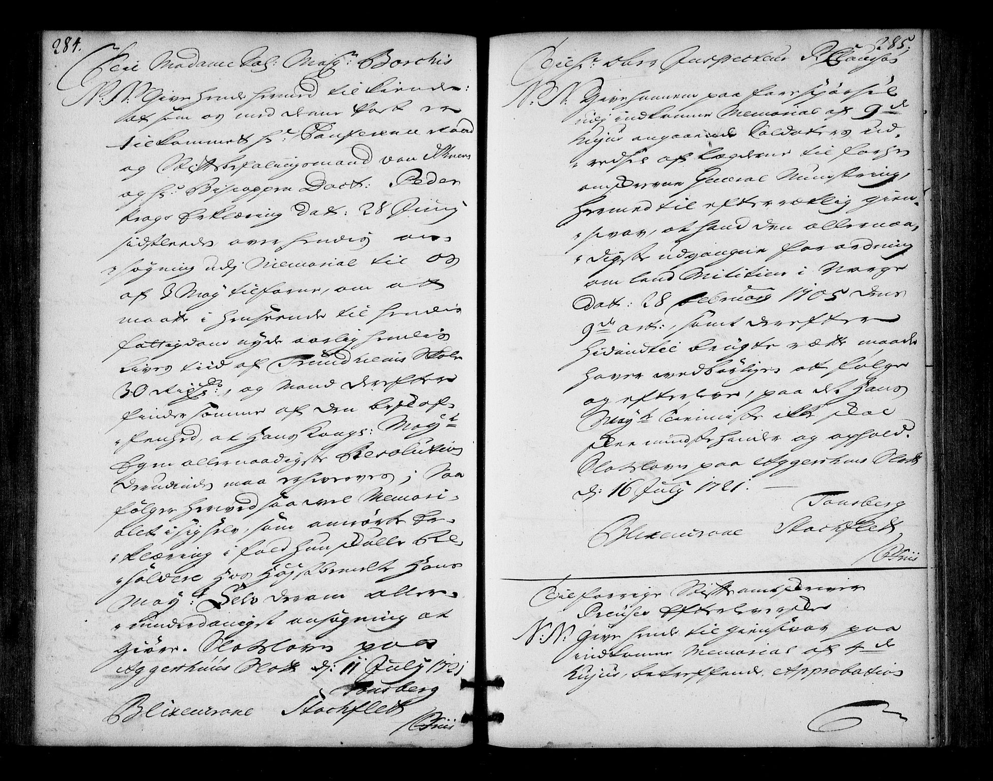 Stattholderembetet 1572-1771, AV/RA-EA-2870/Bd/L0013: Ordreprotokoll, 1720-1722, p. 284-285