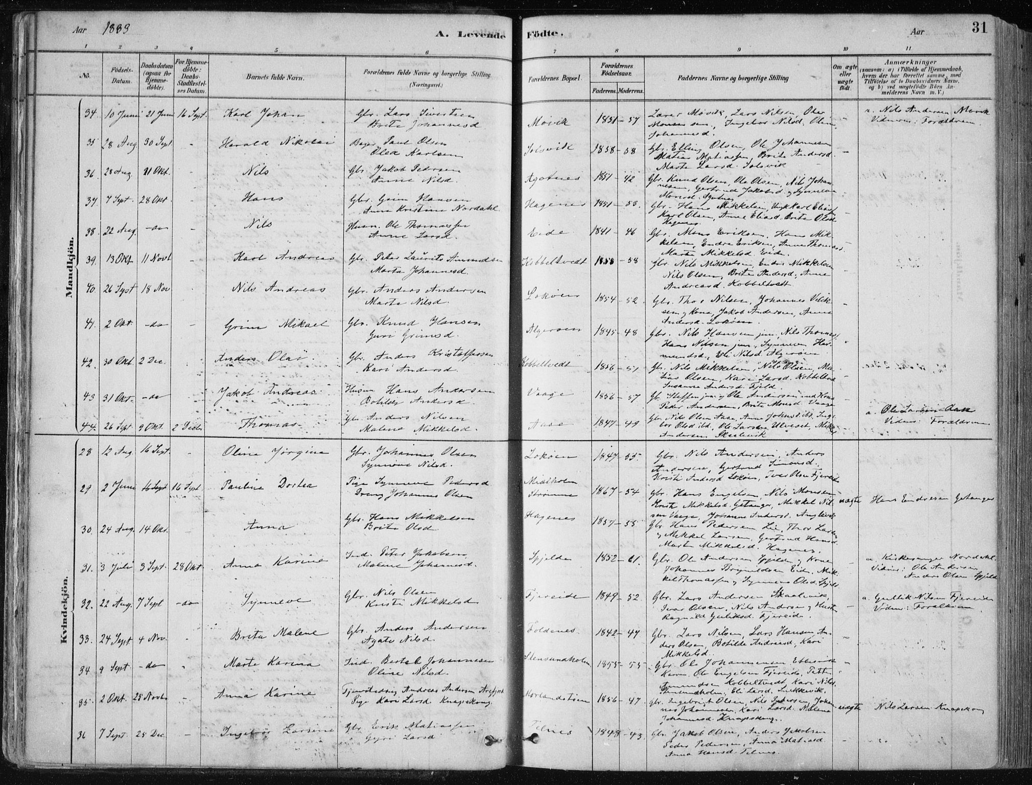 Fjell sokneprestembete, SAB/A-75301/H/Haa: Parish register (official) no. A  8, 1878-1898, p. 31