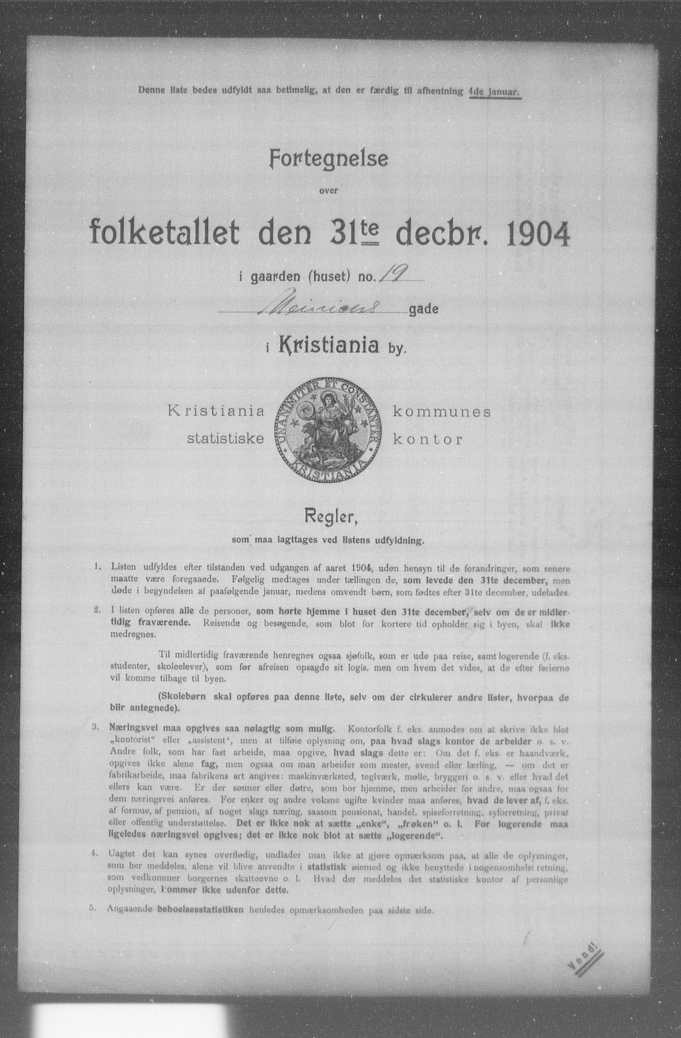 OBA, Municipal Census 1904 for Kristiania, 1904, p. 429