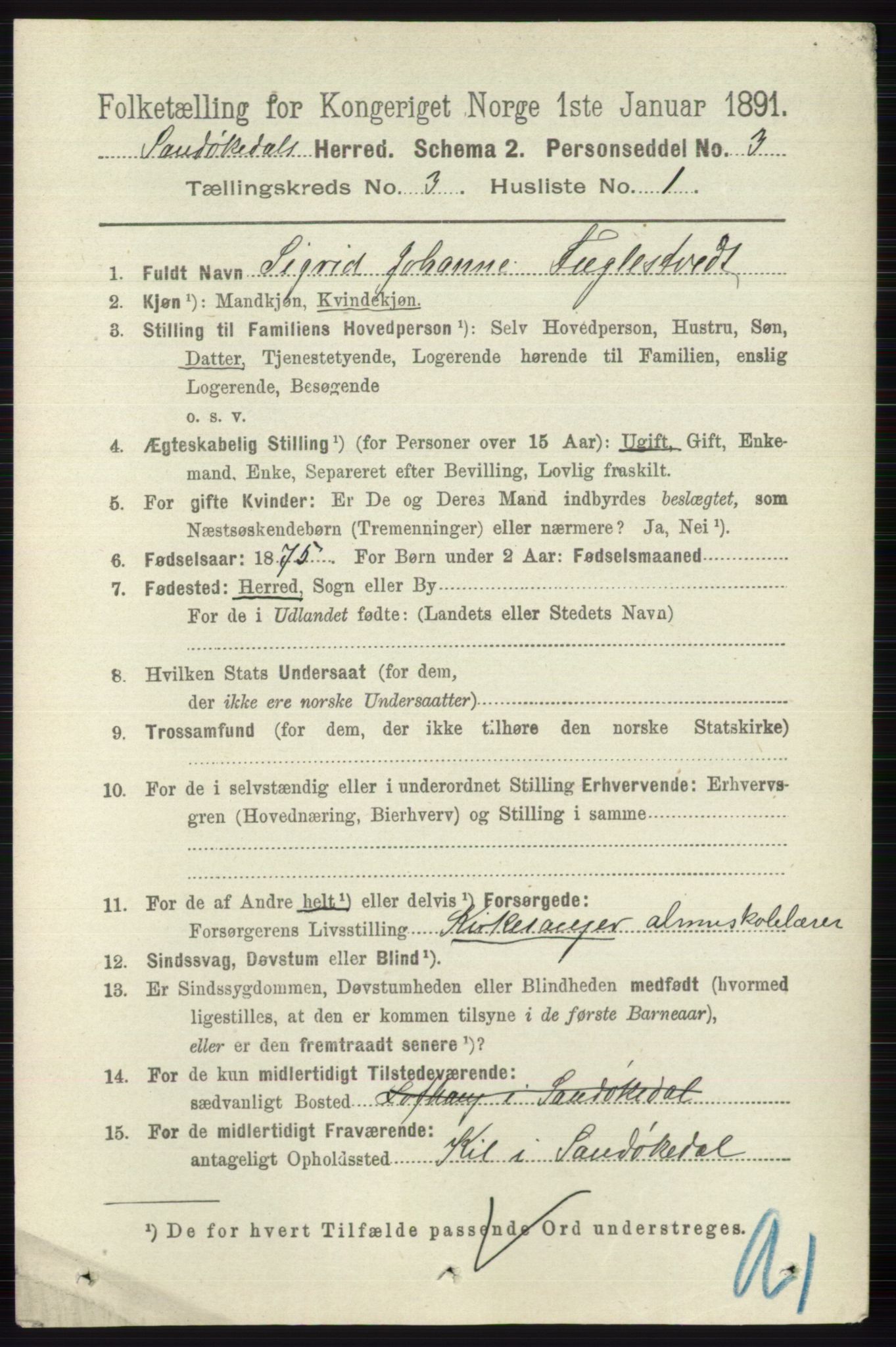 RA, 1891 census for 0816 Sannidal, 1891, p. 794