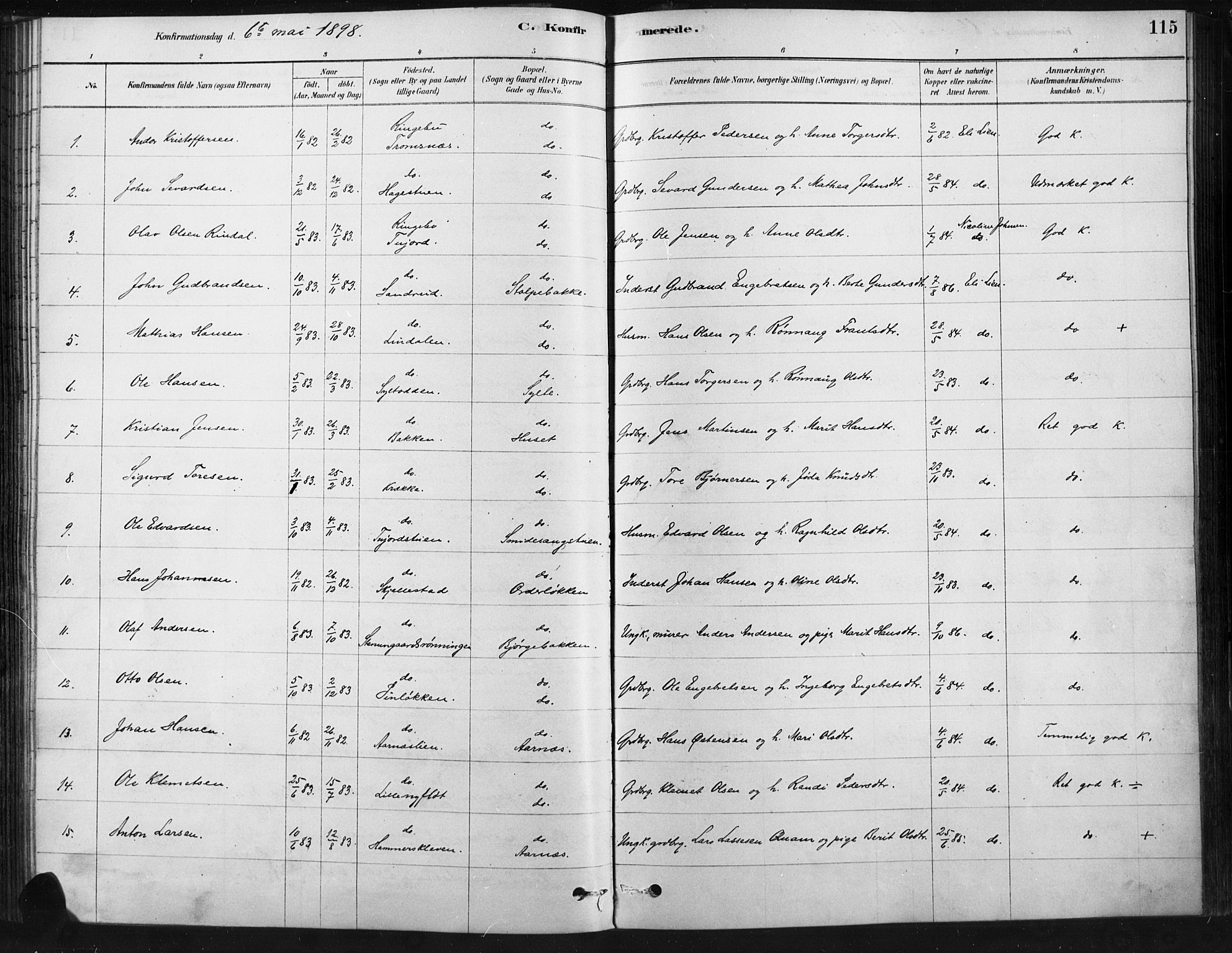 Ringebu prestekontor, SAH/PREST-082/H/Ha/Haa/L0009: Parish register (official) no. 9, 1878-1898, p. 115