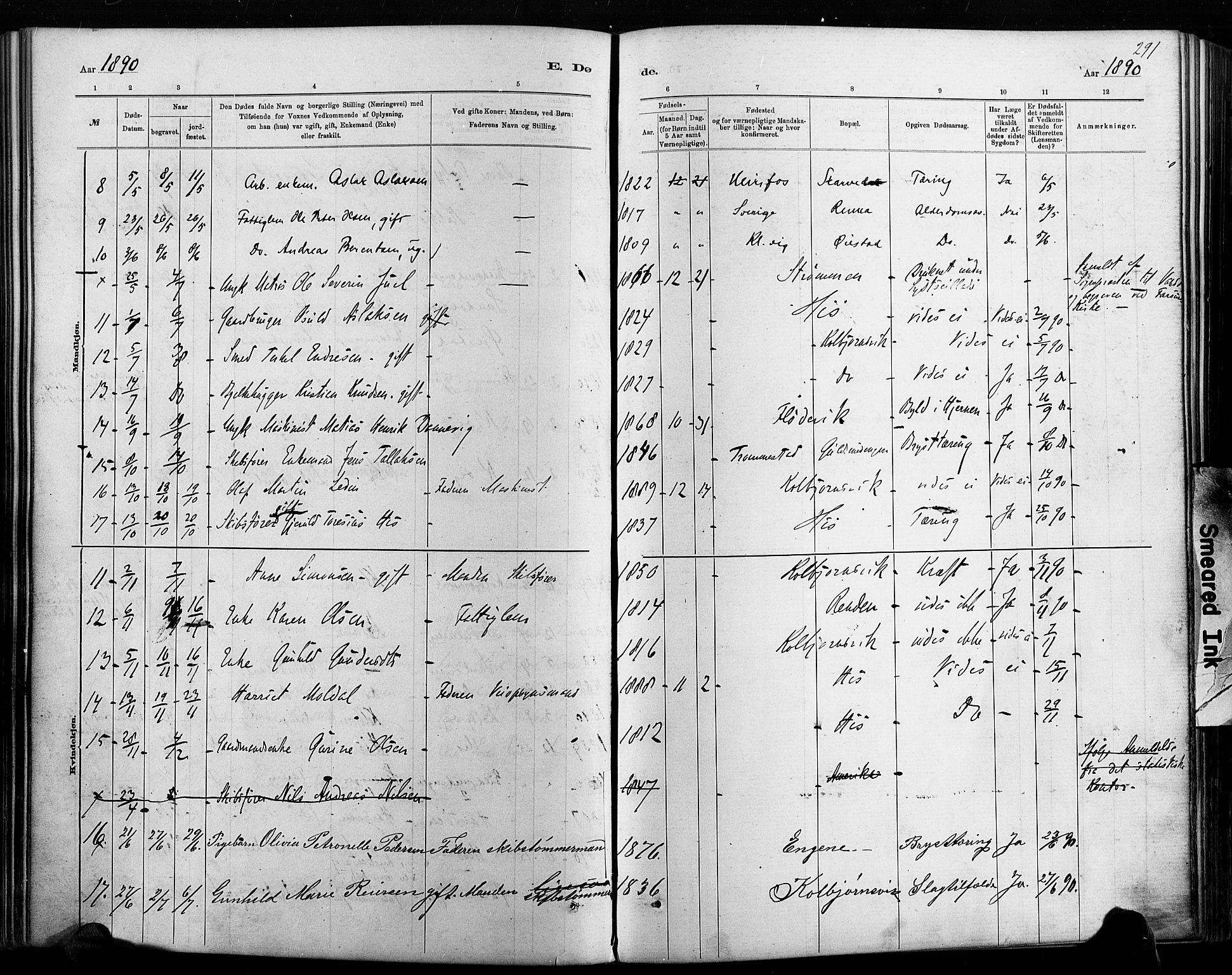 Hisøy sokneprestkontor, AV/SAK-1111-0020/F/Fa/L0003: Parish register (official) no. A 3, 1881-1894, p. 291