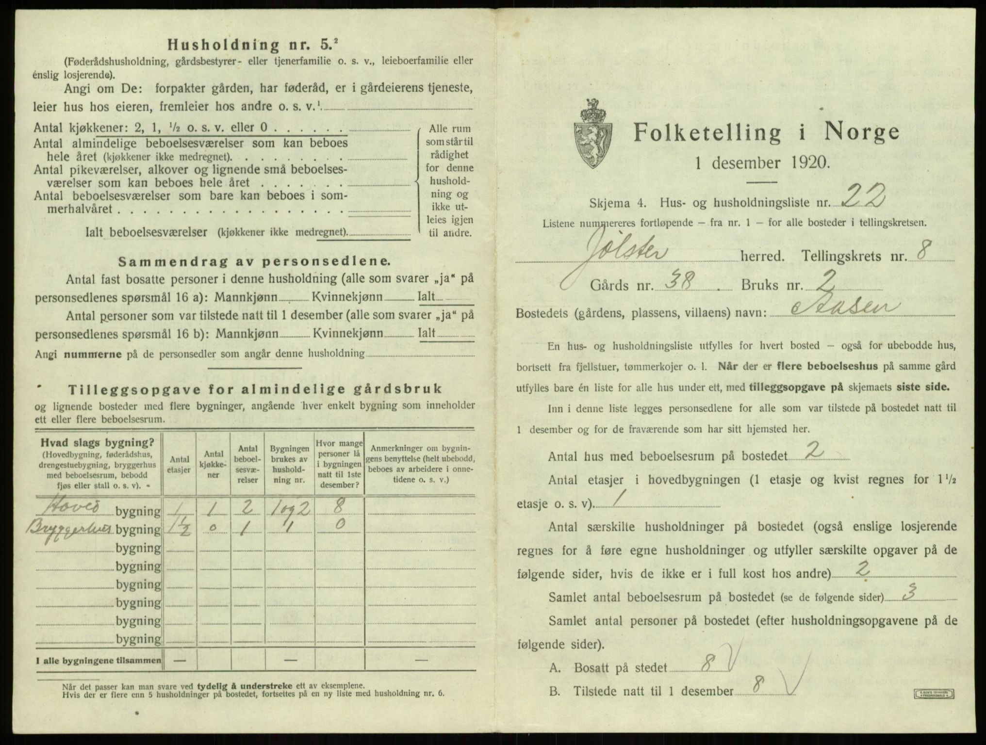 SAB, 1920 census for Jølster, 1920, p. 546