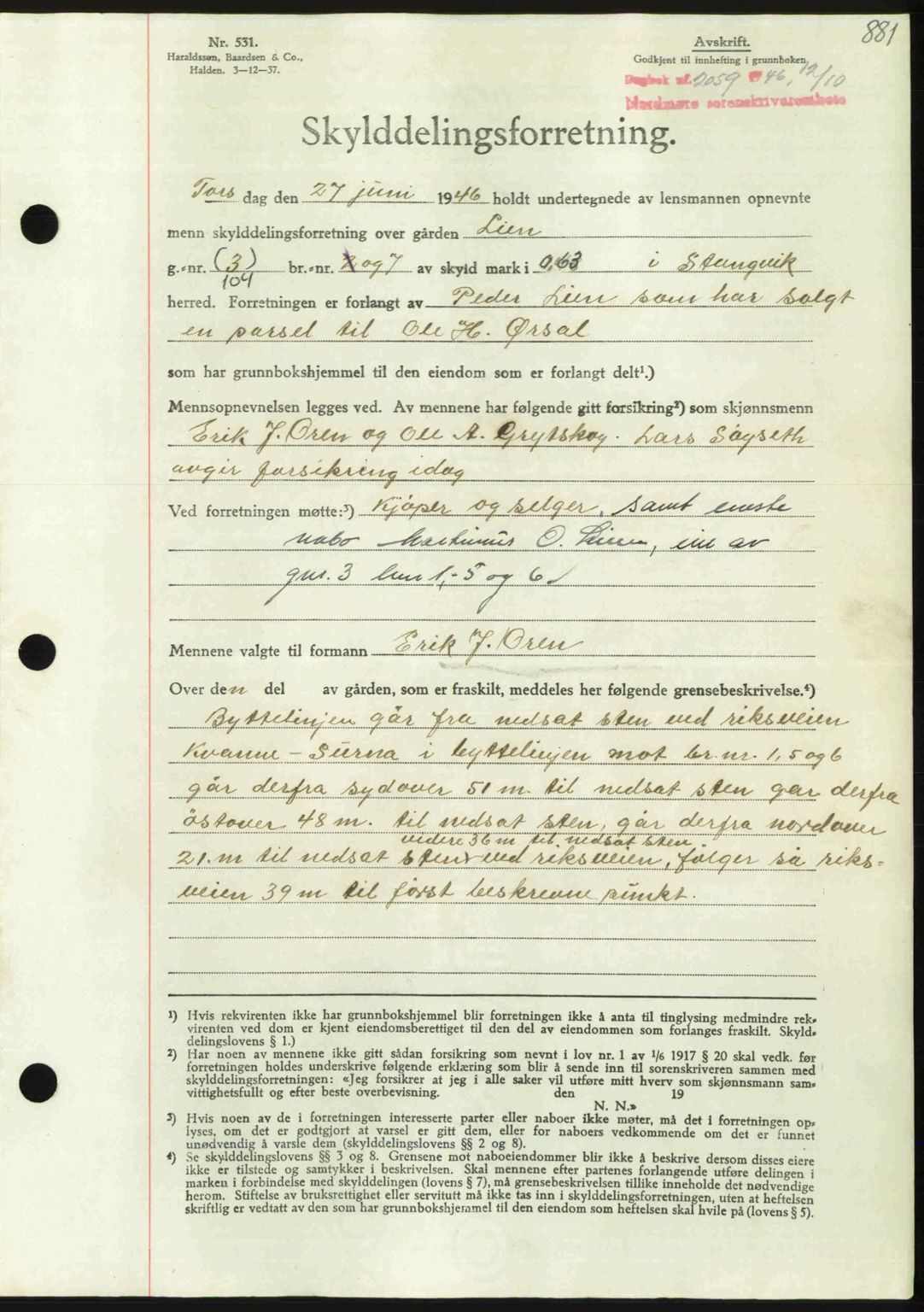 Nordmøre sorenskriveri, AV/SAT-A-4132/1/2/2Ca: Mortgage book no. A102, 1946-1946, Diary no: : 2059/1946