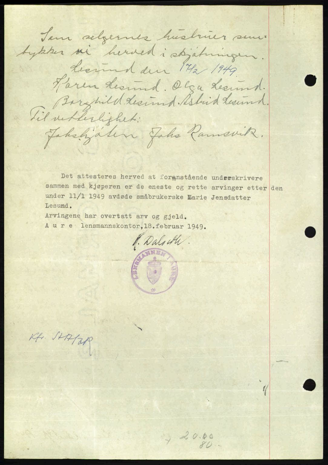 Nordmøre sorenskriveri, AV/SAT-A-4132/1/2/2Ca: Mortgage book no. A110, 1948-1949, Diary no: : 583/1949