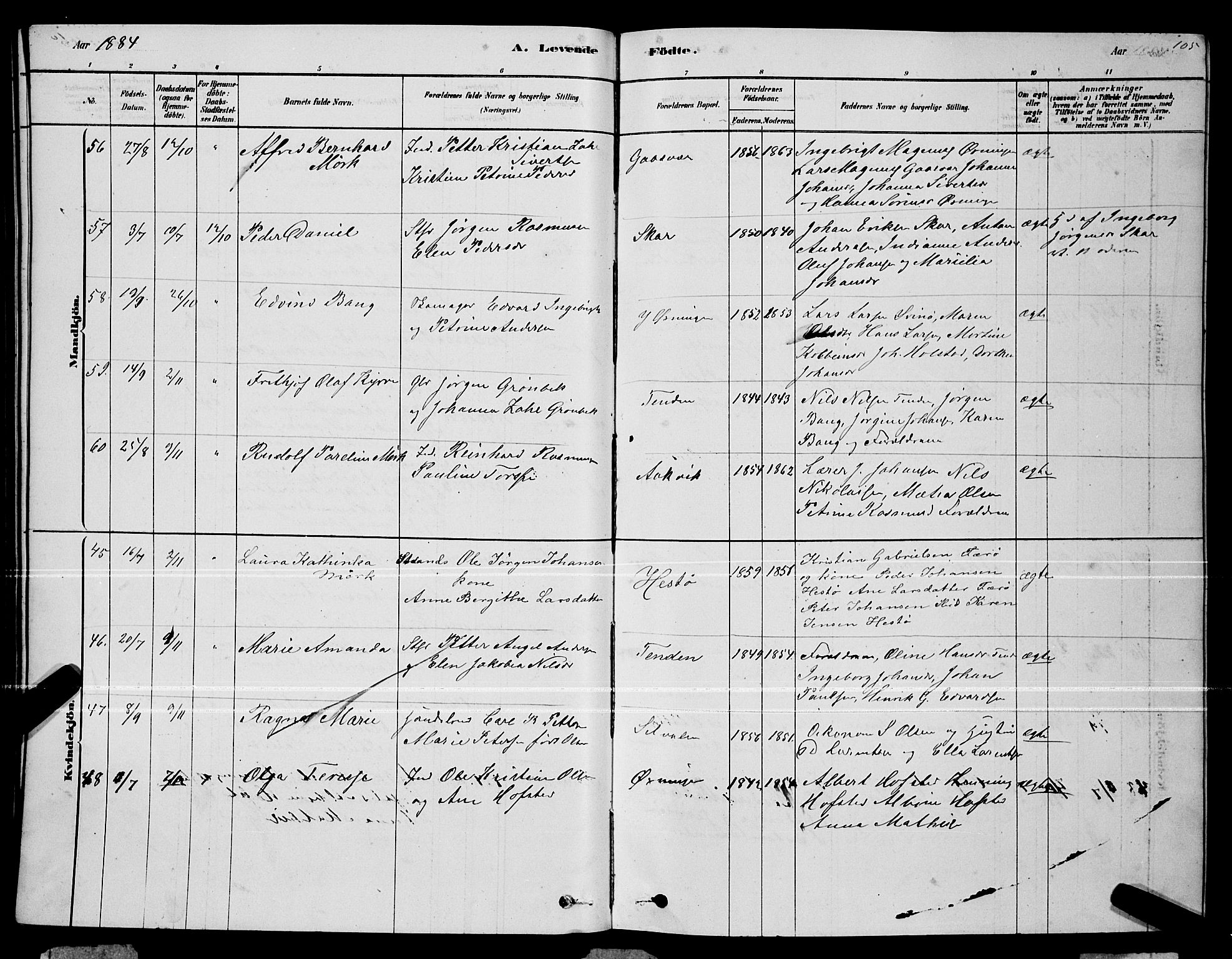 Ministerialprotokoller, klokkerbøker og fødselsregistre - Nordland, SAT/A-1459/834/L0513: Parish register (copy) no. 834C04, 1877-1892, p. 105