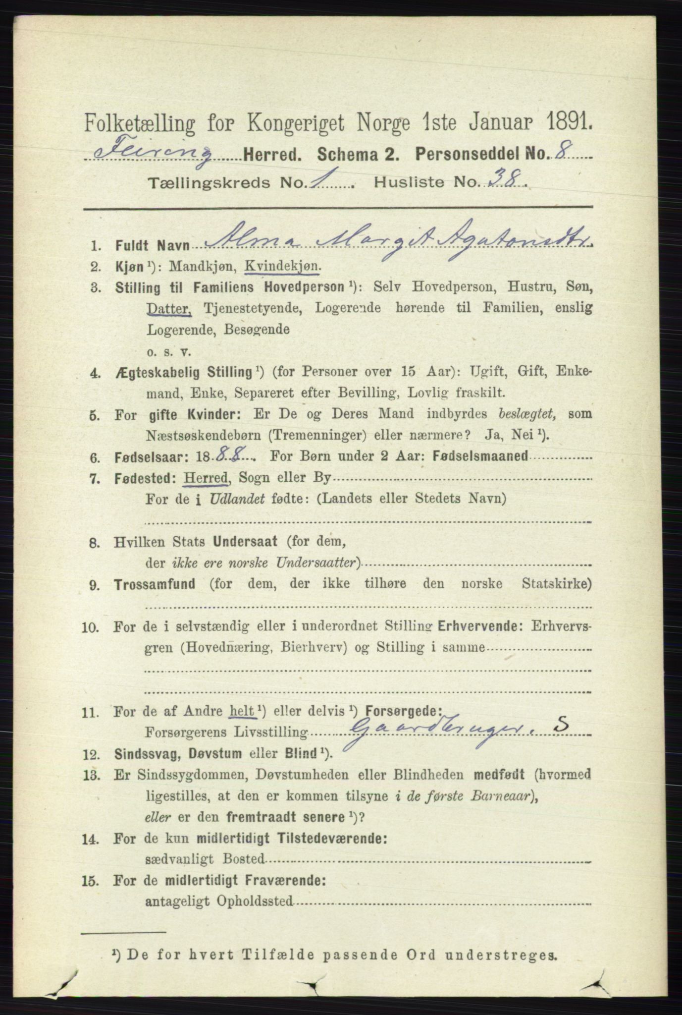 RA, 1891 census for 0240 Feiring, 1891, p. 318
