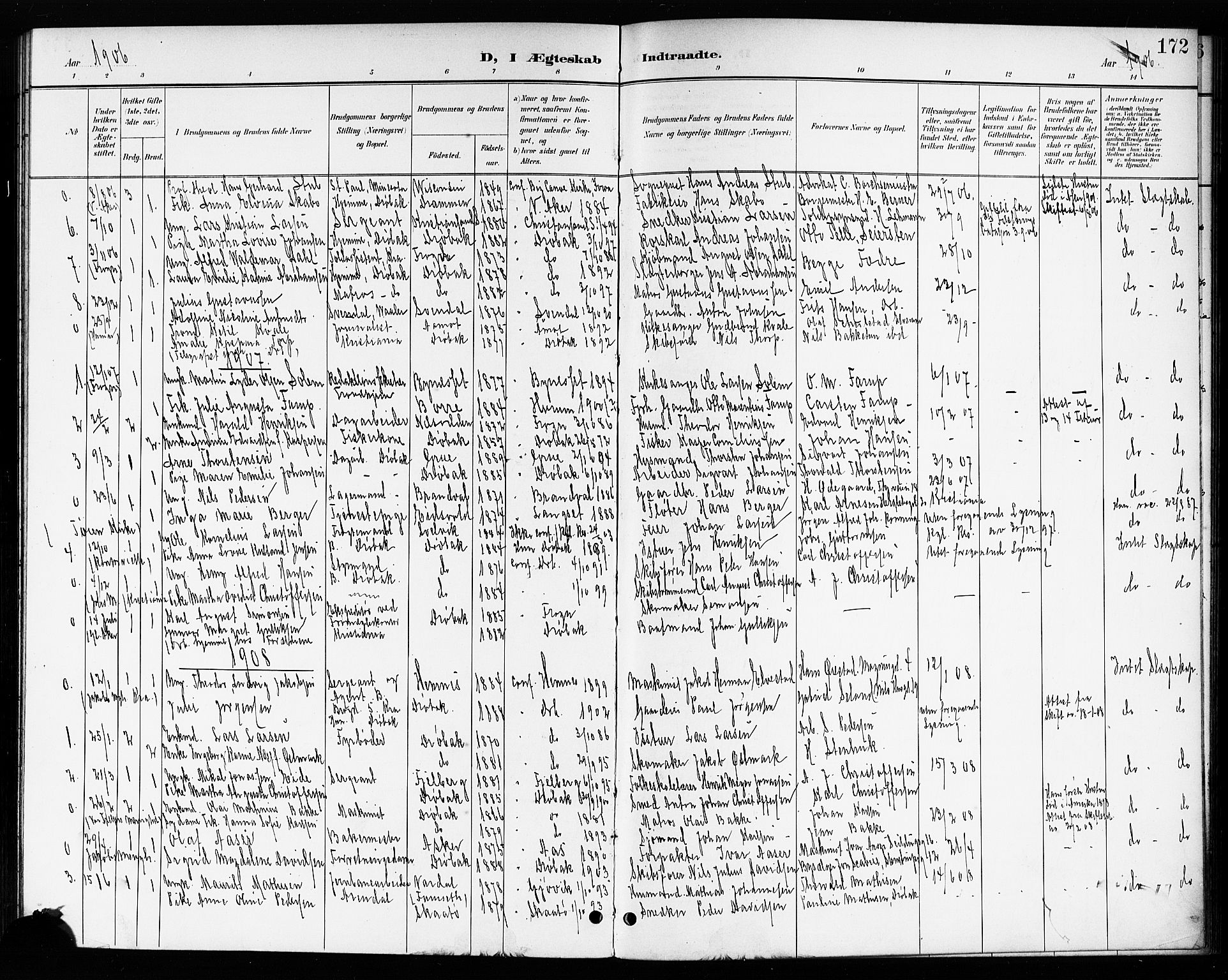 Drøbak prestekontor Kirkebøker, AV/SAO-A-10142a/G/Ga/L0001: Parish register (copy) no. I 1, 1897-1917, p. 172