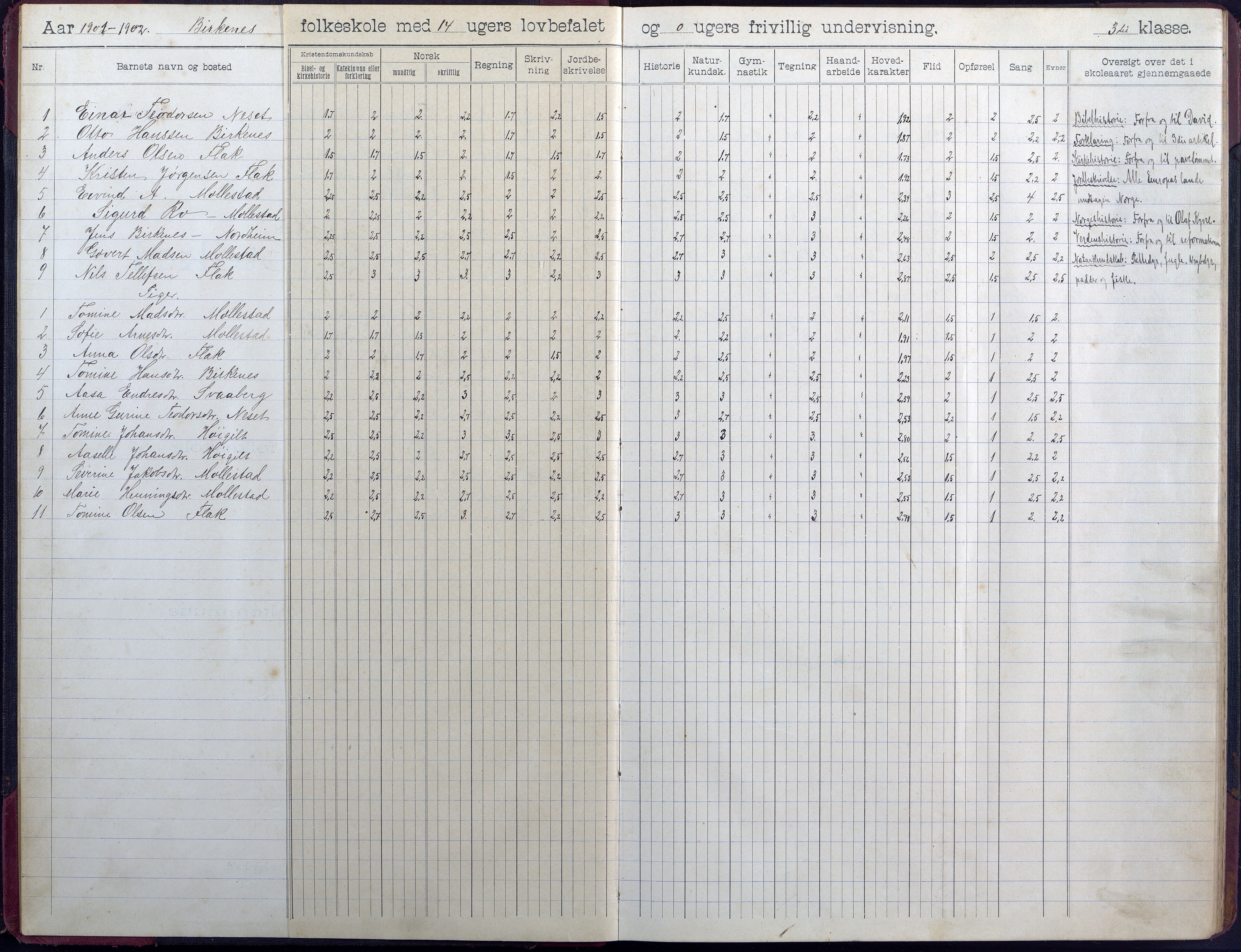 Birkenes kommune, Birkenes krets/Birkeland folkeskole frem til 1991, AAKS/KA0928-550a_91/F02/L0006: Skoleprotokoll, 1901-1915