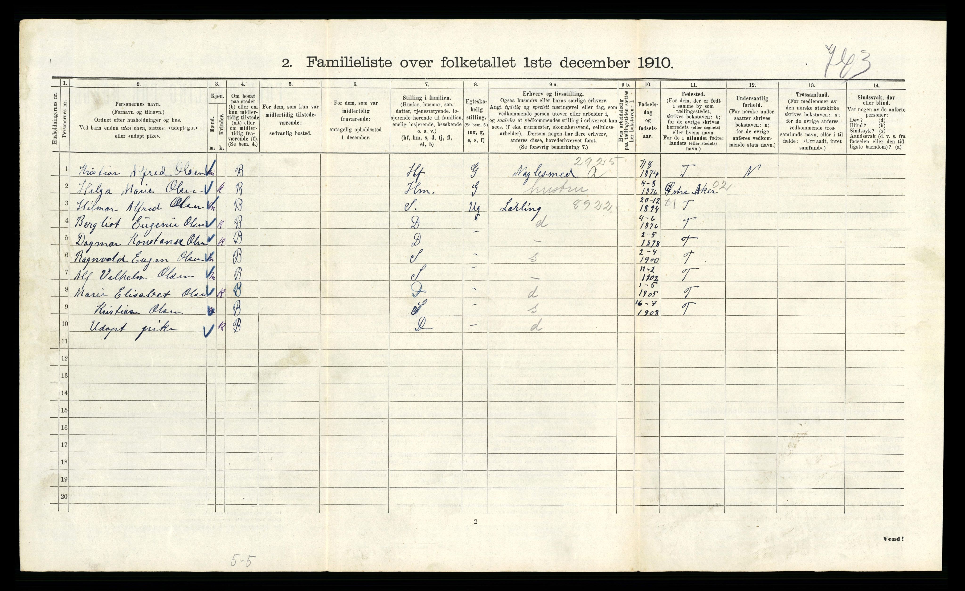 RA, 1910 census for Kristiania, 1910, p. 81564