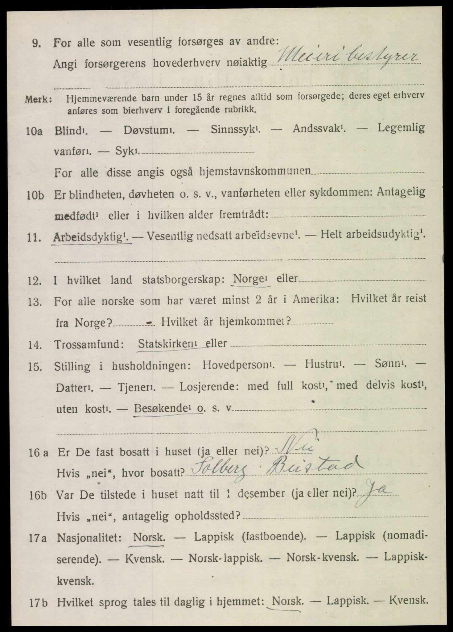 SAT, 1920 census for Sparbu, 1920, p. 4968