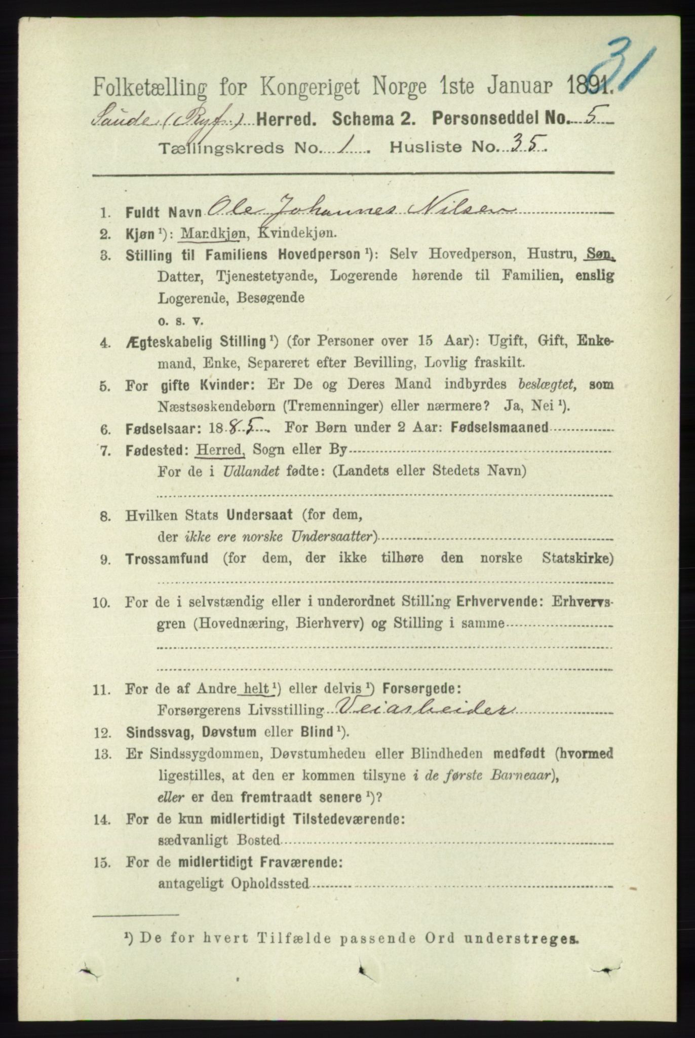 RA, 1891 census for 1135 Sauda, 1891, p. 270