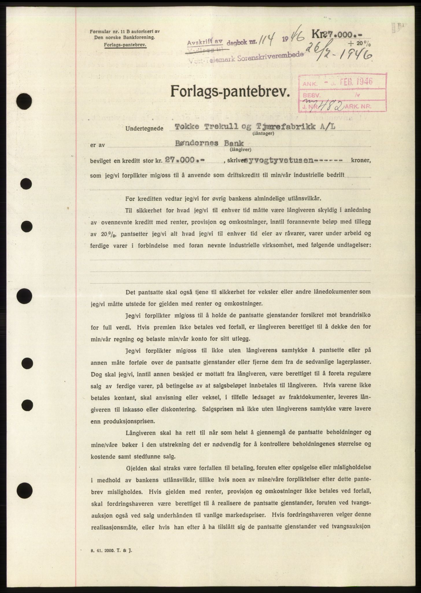 Vest-Telemark sorenskriveri, AV/SAKO-A-134/G/Ga/Gad/L0005b: Mortgage book no. B-5b, 1946-1947, Diary no: : 114/1946