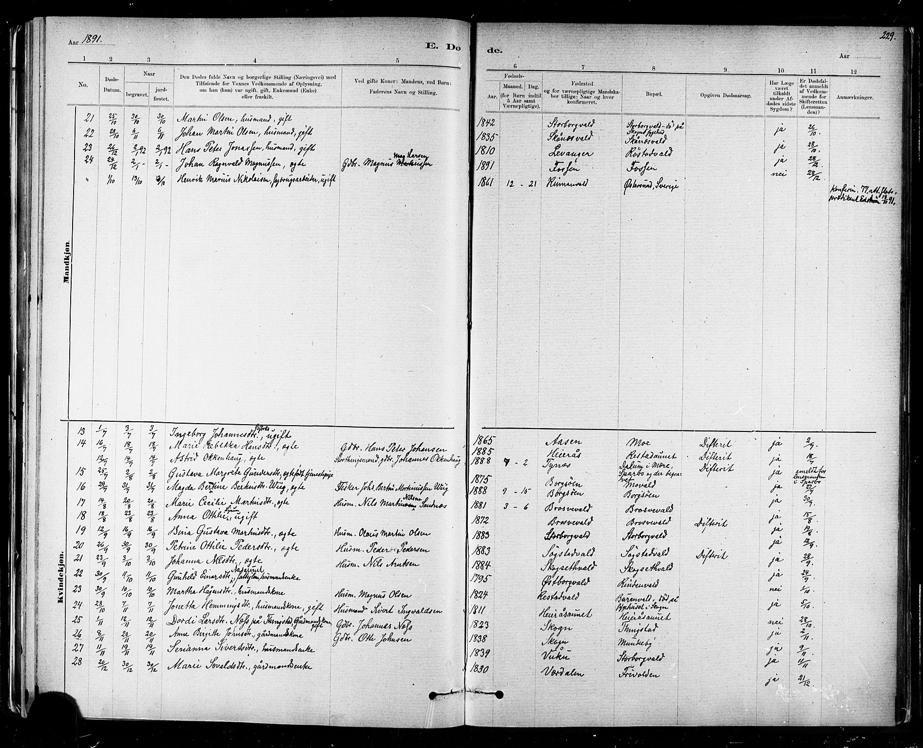 Ministerialprotokoller, klokkerbøker og fødselsregistre - Nord-Trøndelag, AV/SAT-A-1458/721/L0208: Parish register (copy) no. 721C01, 1880-1917, p. 229