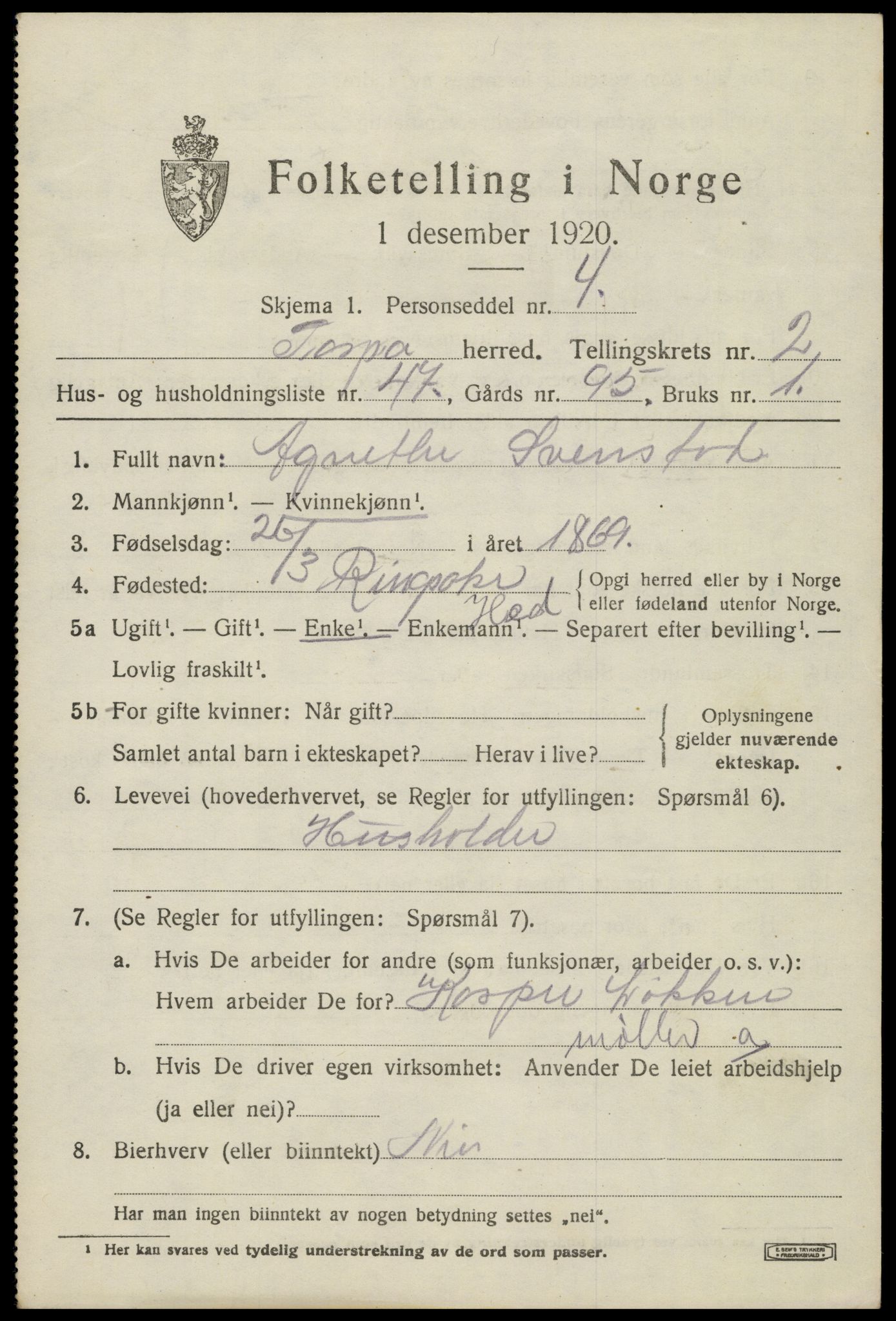 SAH, 1920 census for Torpa, 1920, p. 2249