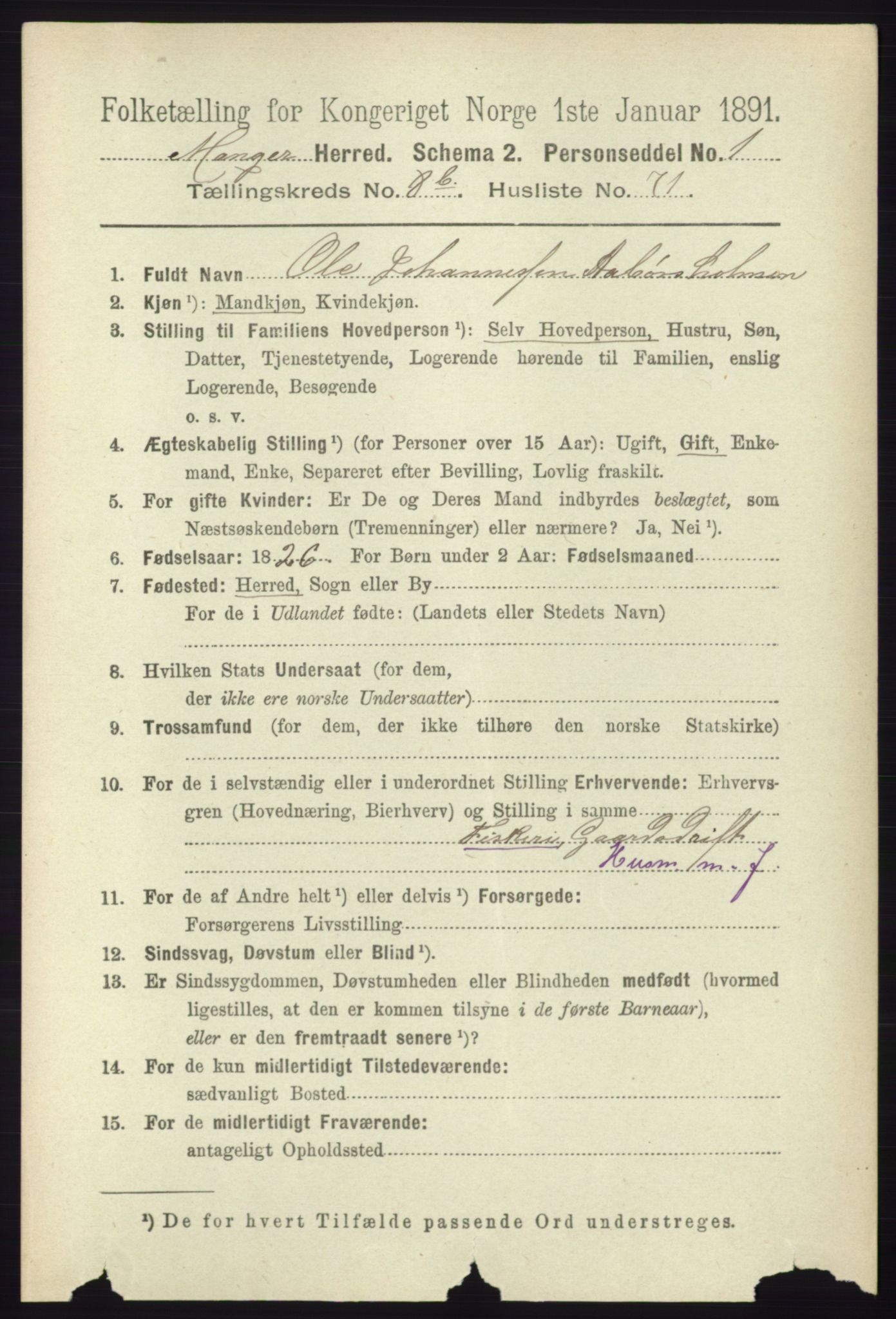 RA, 1891 census for 1261 Manger, 1891, p. 5600