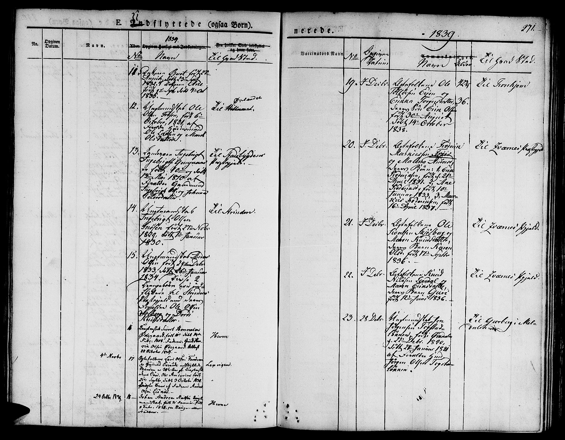 Ministerialprotokoller, klokkerbøker og fødselsregistre - Sør-Trøndelag, SAT/A-1456/668/L0804: Parish register (official) no. 668A04, 1826-1839, p. 271