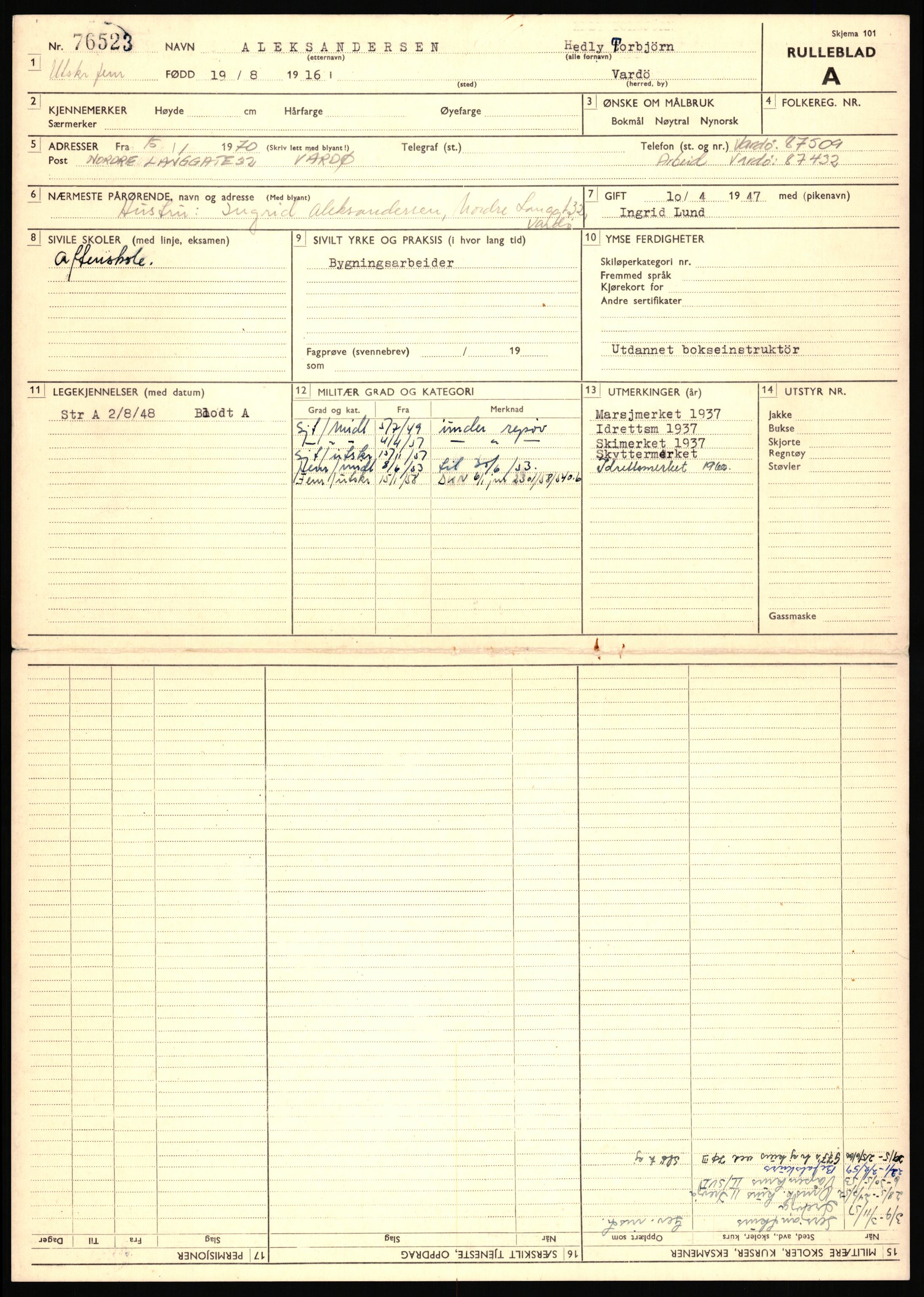 Forsvaret, Varanger bataljon, AV/RA-RAFA-2258/1/D/L0456: Rulleblad og tjenesteuttalelser for befal født 1916-1919 og 1921-1923, 1916-1923, p. 7