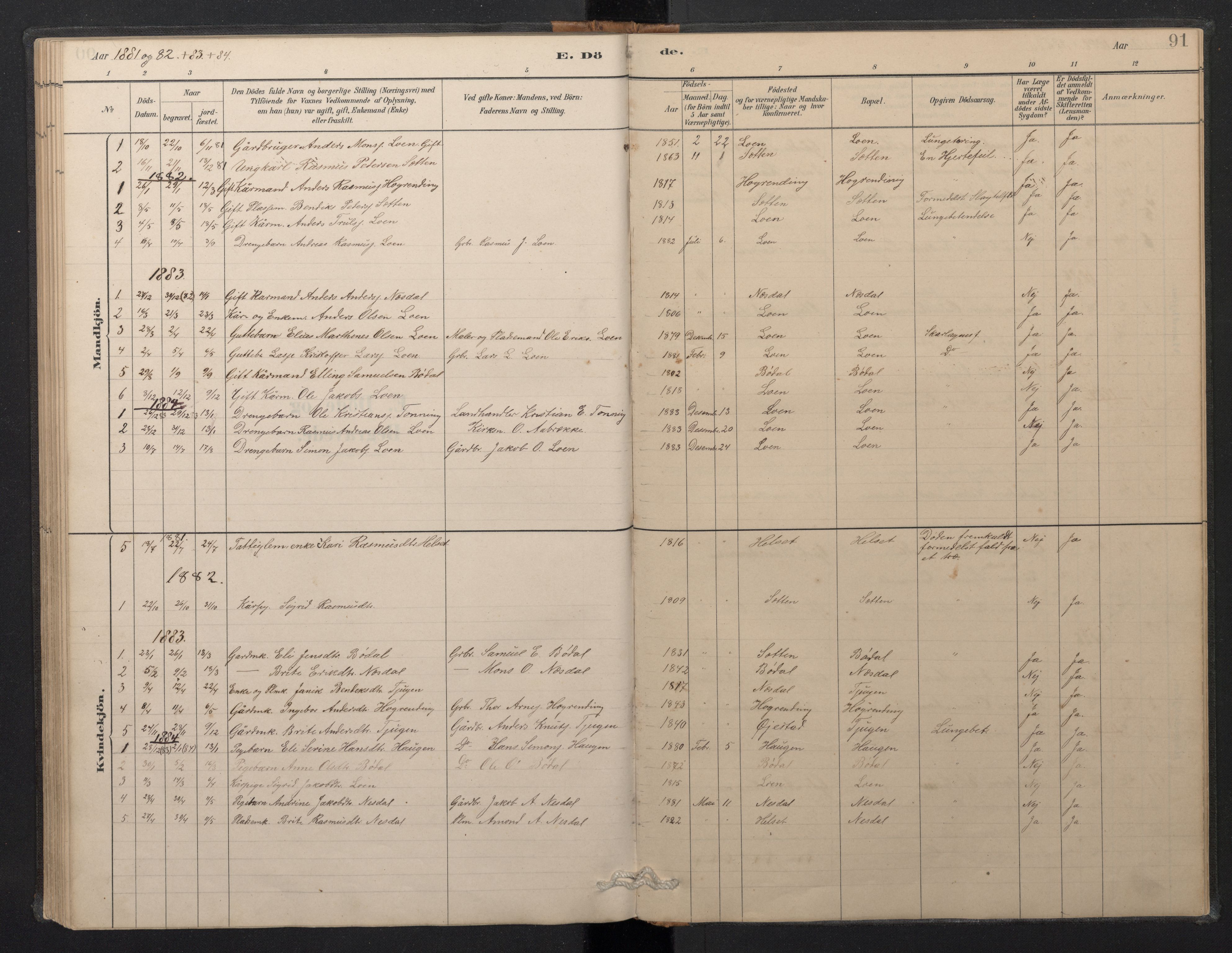 Stryn Sokneprestembete, SAB/A-82501: Parish register (copy) no. B 3, 1881-1918, p. 90b-91a