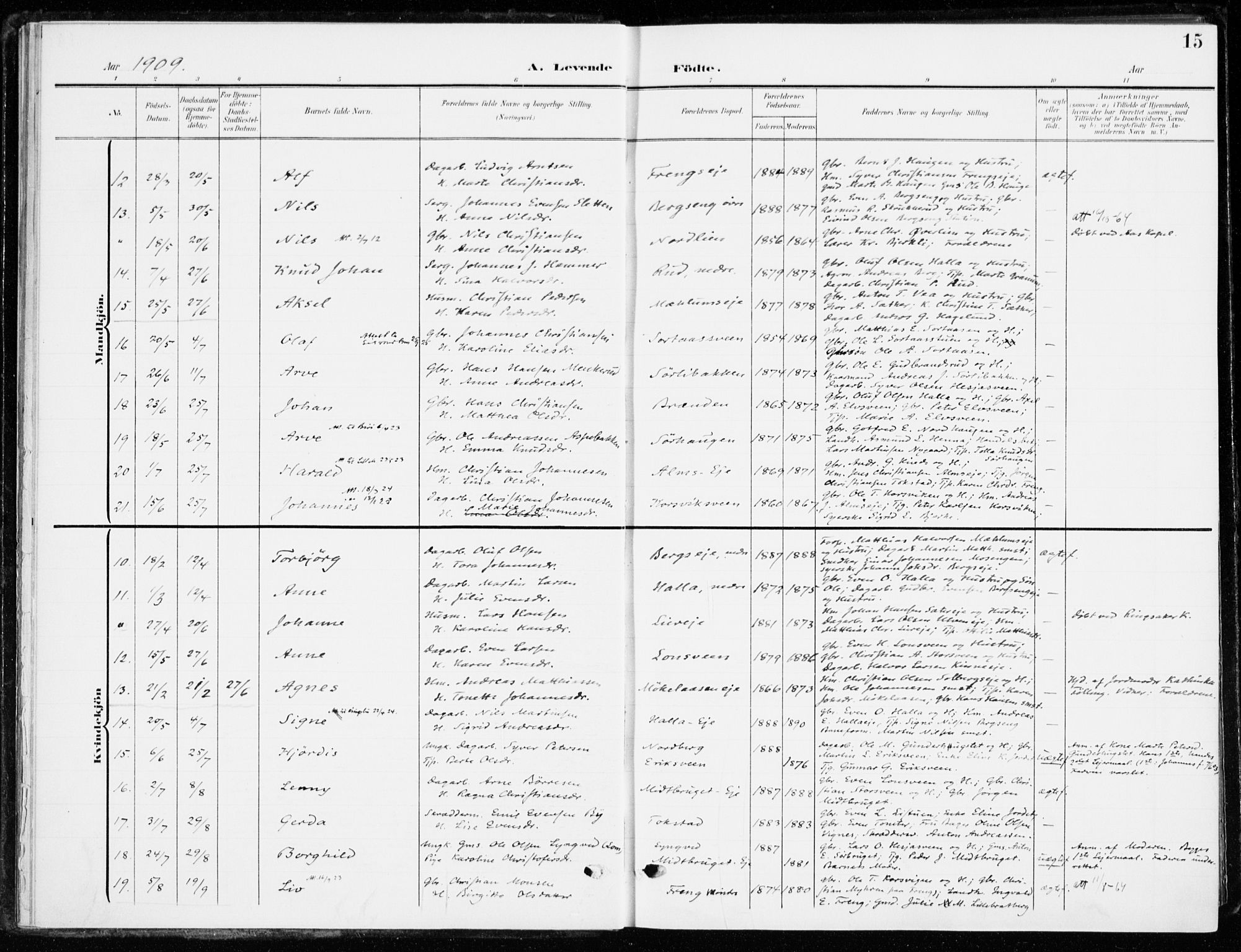 Ringsaker prestekontor, AV/SAH-PREST-014/K/Ka/L0021: Parish register (official) no. 21, 1905-1920, p. 15