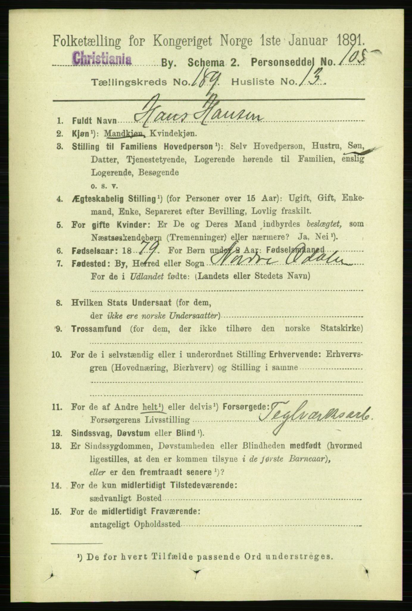 RA, 1891 census for 0301 Kristiania, 1891, p. 113710