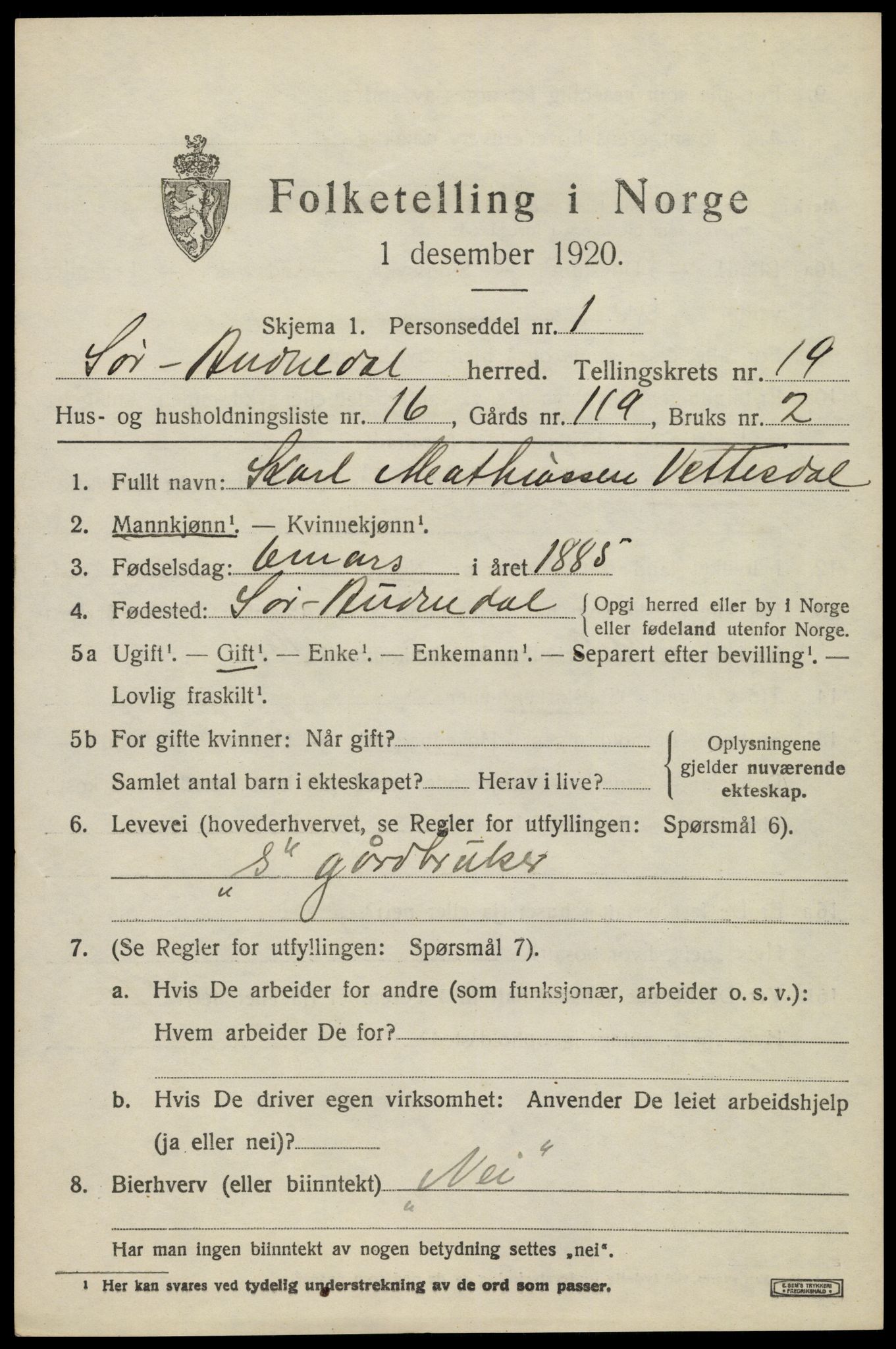 SAK, 1920 census for Sør-Audnedal, 1920, p. 6705