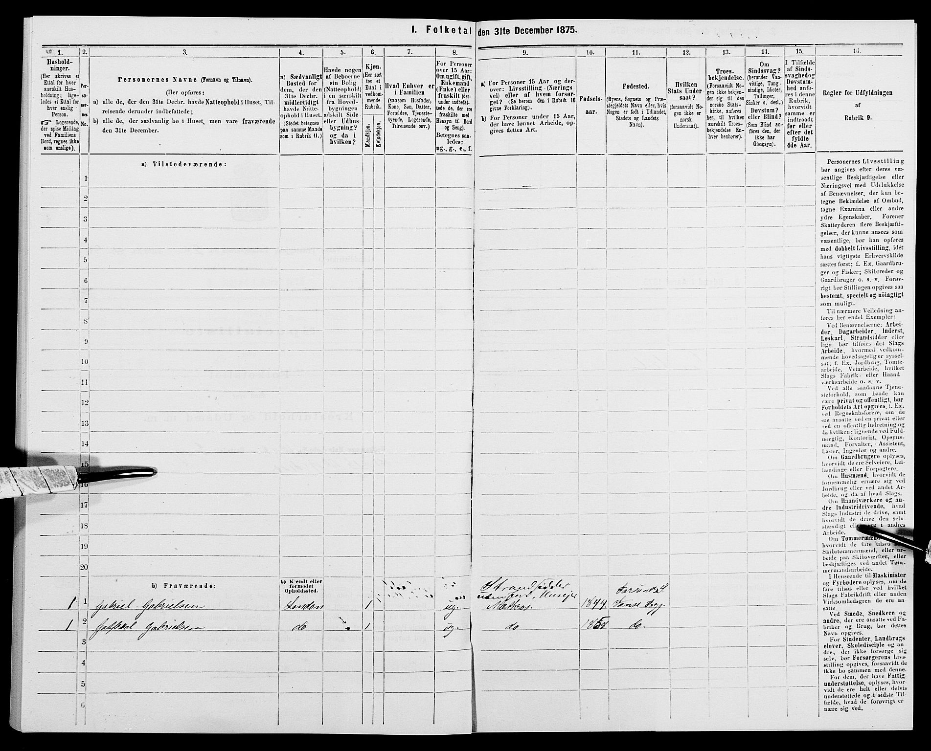 SAK, 1875 census for 1041L Vanse/Vanse og Farsund, 1875, p. 461