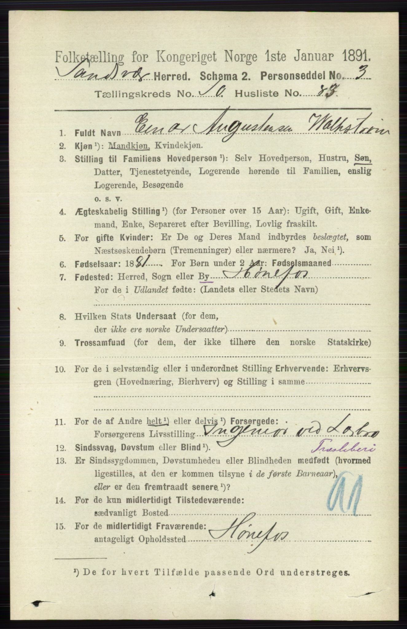 RA, 1891 census for 0629 Sandsvær, 1891, p. 5469