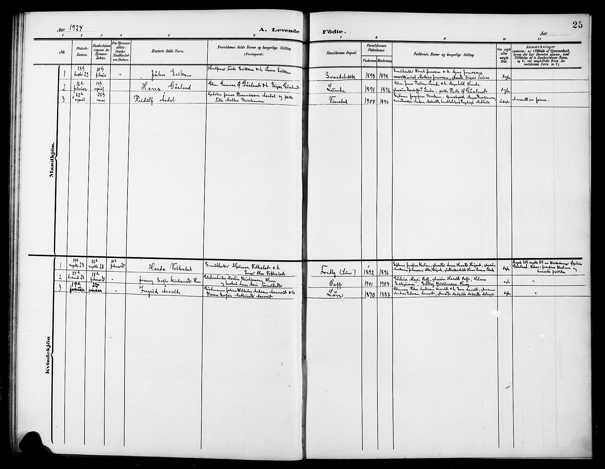 Ramnes kirkebøker, SAKO/A-314/G/Gc/L0002: Parish register (copy) no. III 2, 1903-1924, p. 25