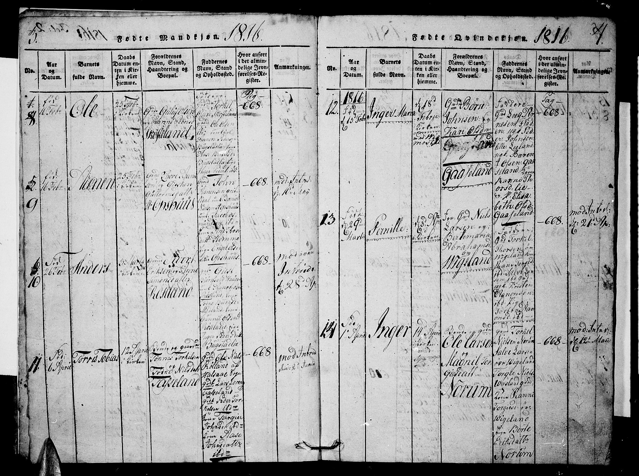 Sør-Audnedal sokneprestkontor, AV/SAK-1111-0039/F/Fb/Fbb/L0001: Parish register (copy) no. B 1, 1815-1827, p. 3-4