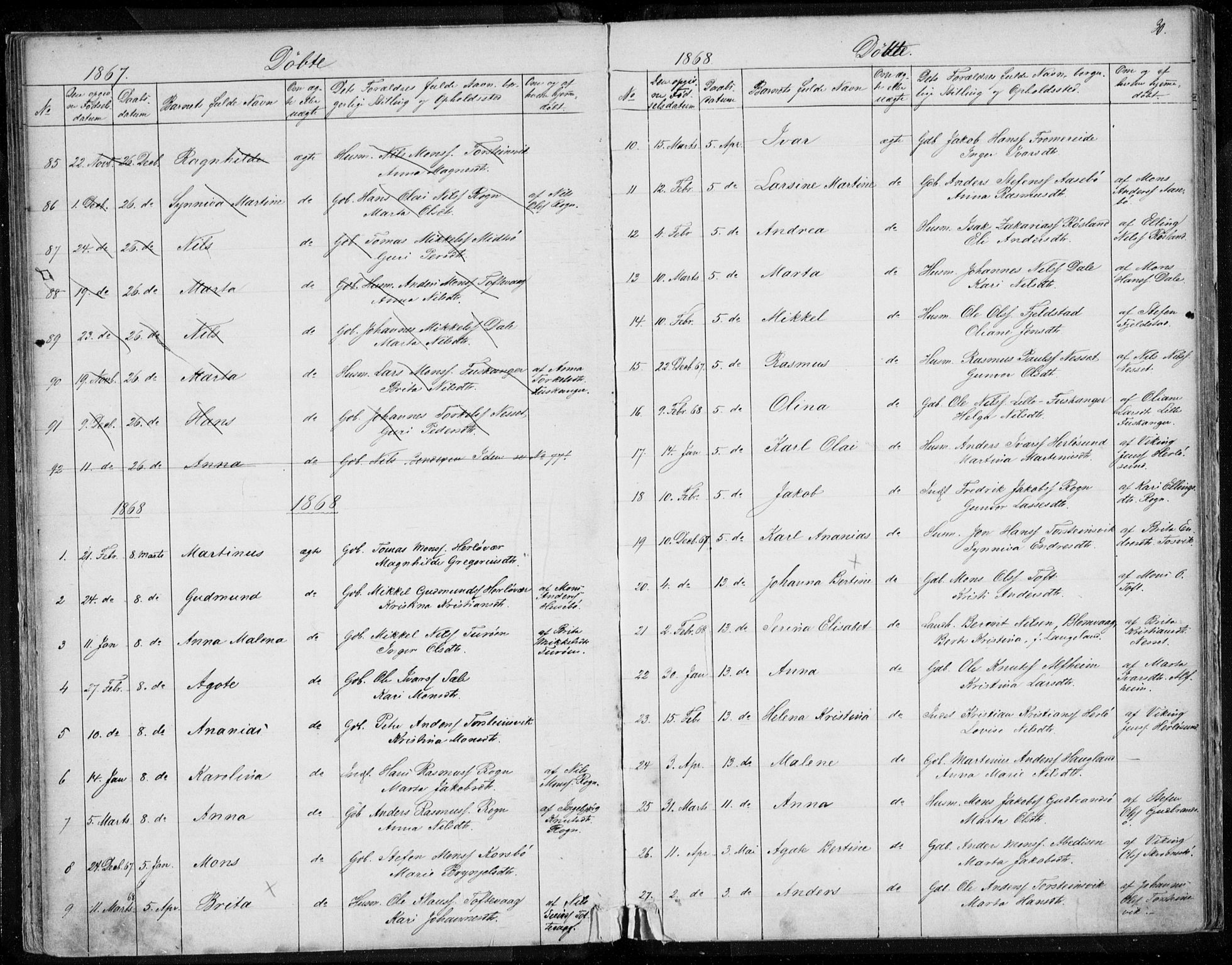 Herdla Sokneprestembete, AV/SAB-A-75701/H/Haa: Parish register (official) no. A 1, 1855-1869, p. 30