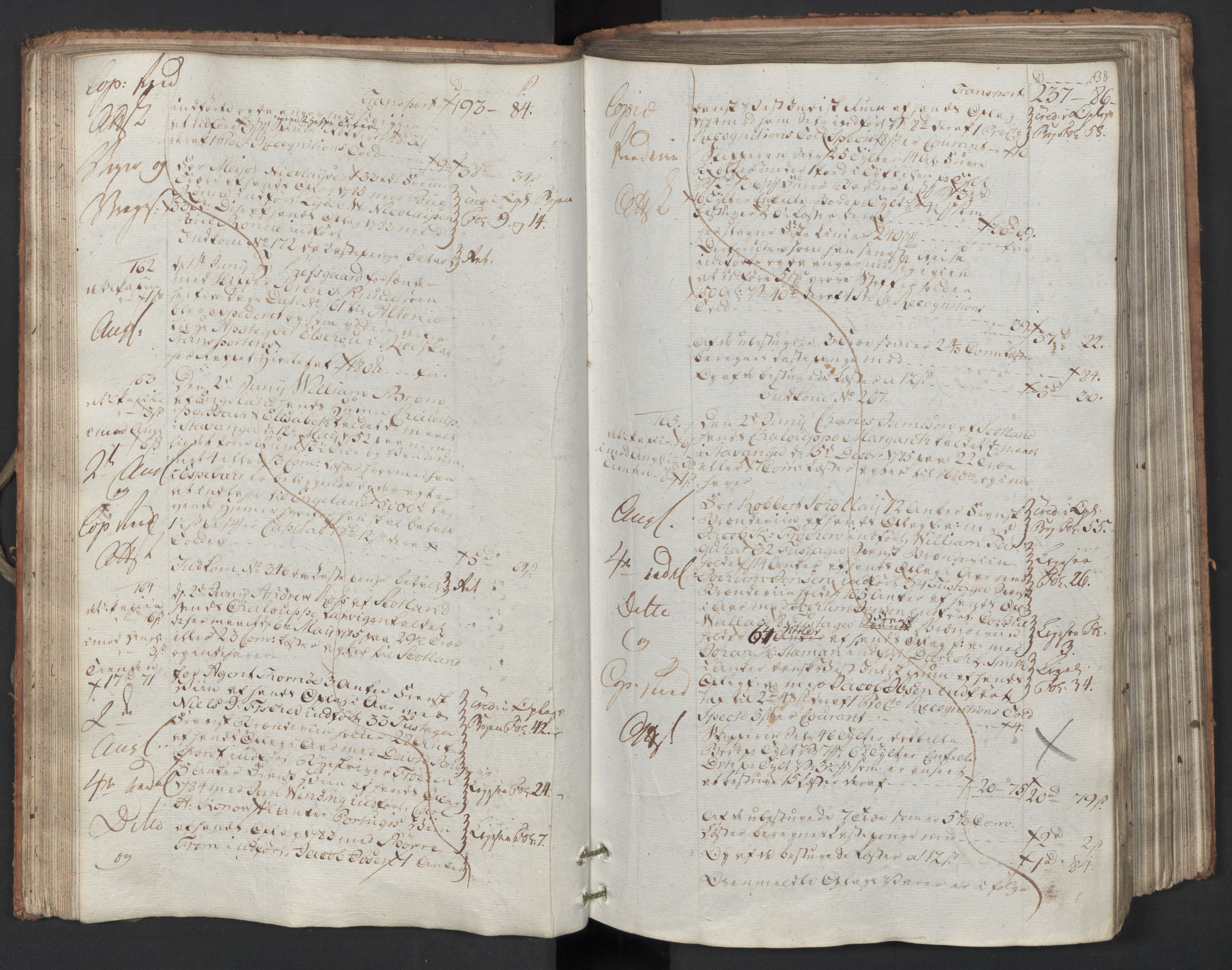 Generaltollkammeret, tollregnskaper, AV/RA-EA-5490/R26/L0223/0001: Tollregnskaper Bergen A / Utgående hovedtollbok, 1786, p. 37b-38a