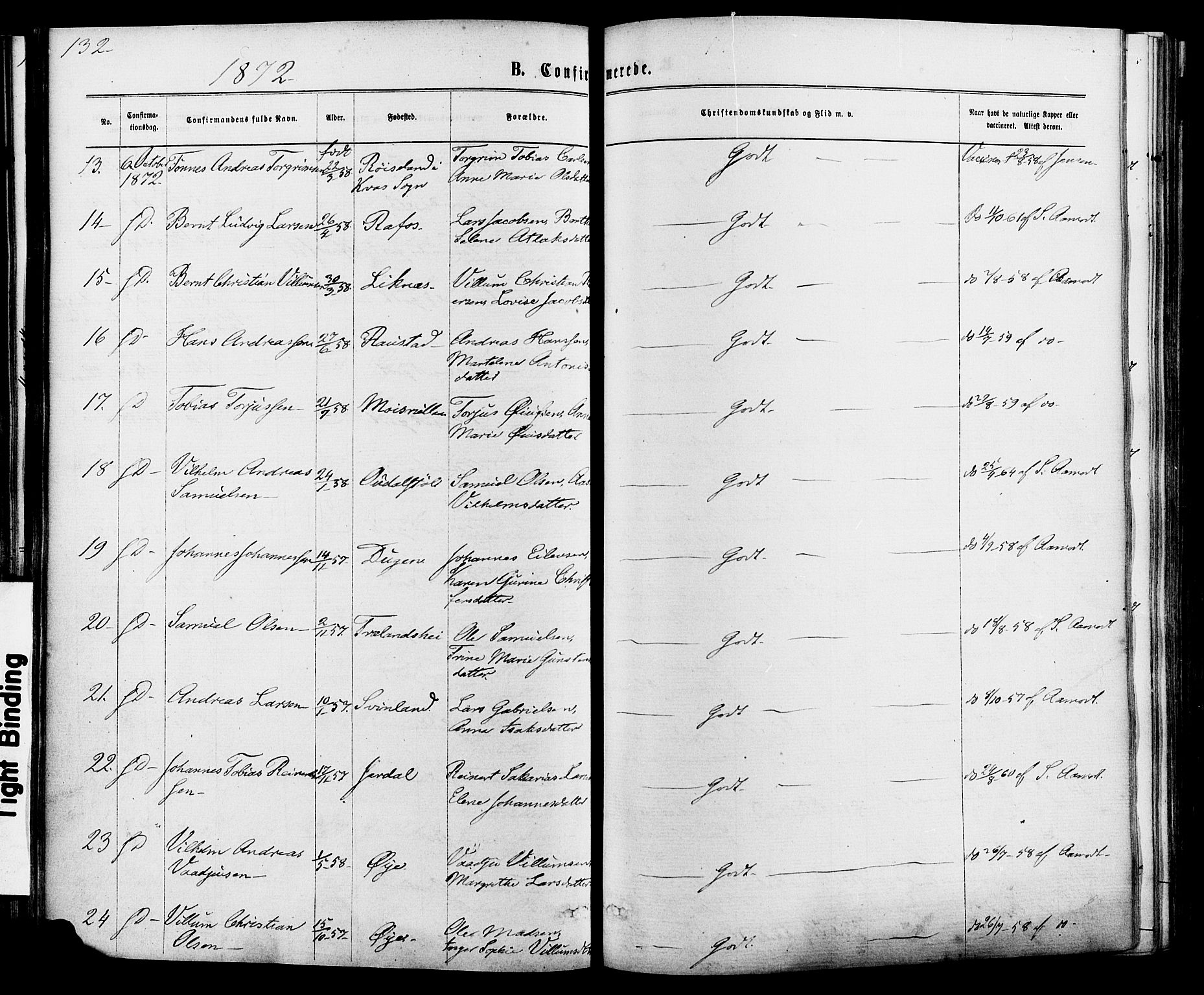 Kvinesdal sokneprestkontor, SAK/1111-0026/F/Fa/Fab/L0007: Parish register (official) no. A 7, 1870-1885, p. 132