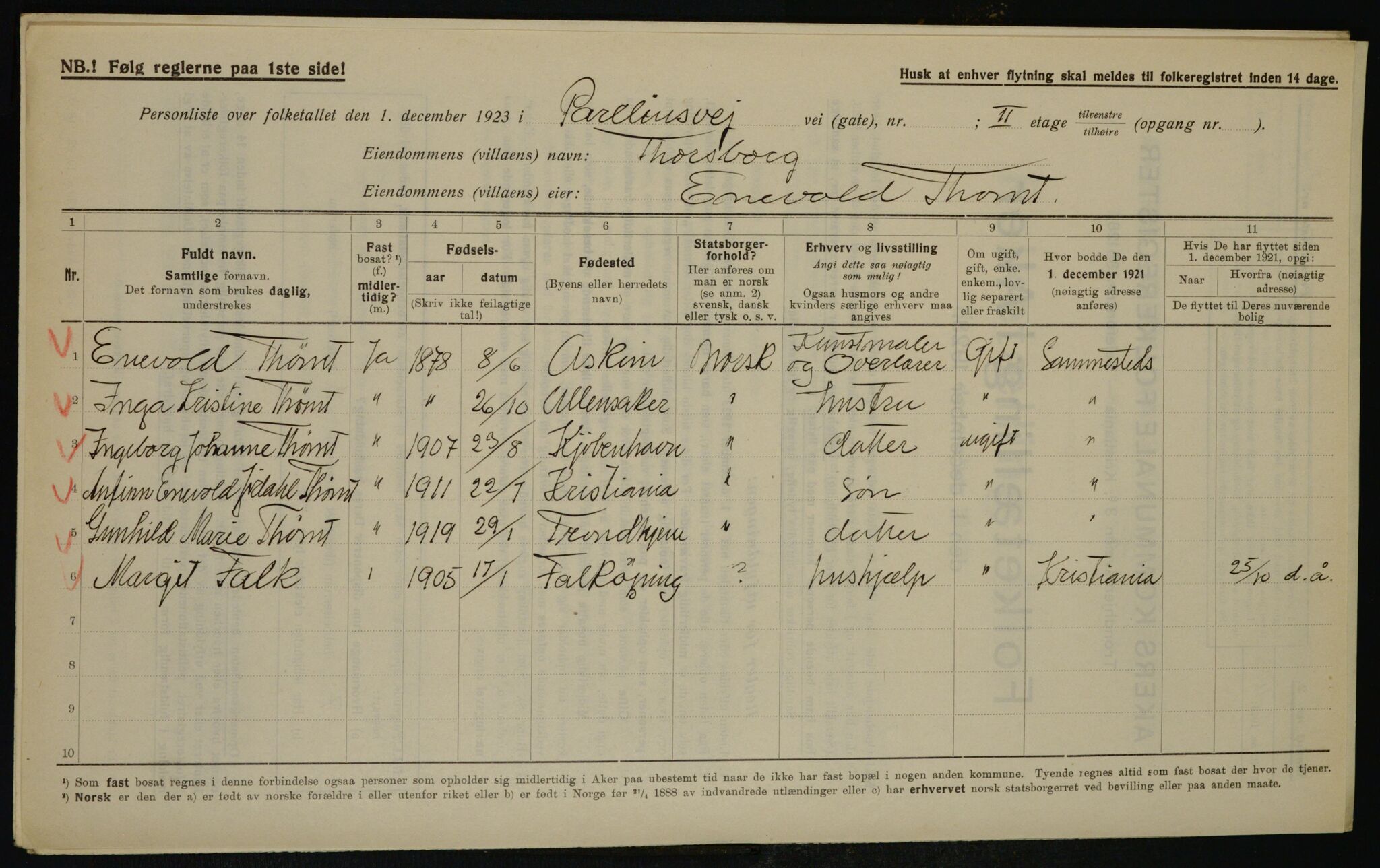 , Municipal Census 1923 for Aker, 1923, p. 43490