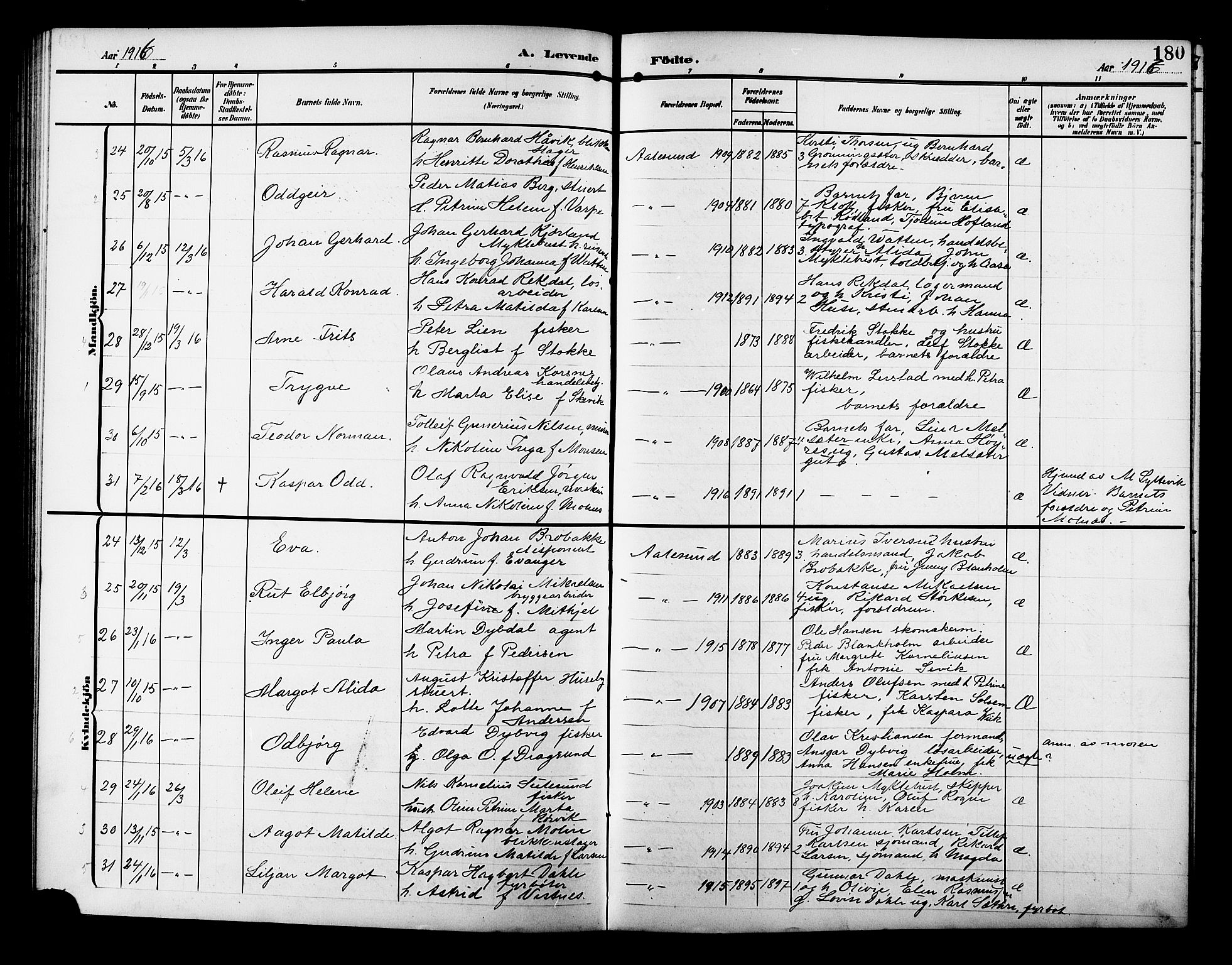 Ministerialprotokoller, klokkerbøker og fødselsregistre - Møre og Romsdal, AV/SAT-A-1454/529/L0471: Parish register (copy) no. 529C08, 1909-1921, p. 180